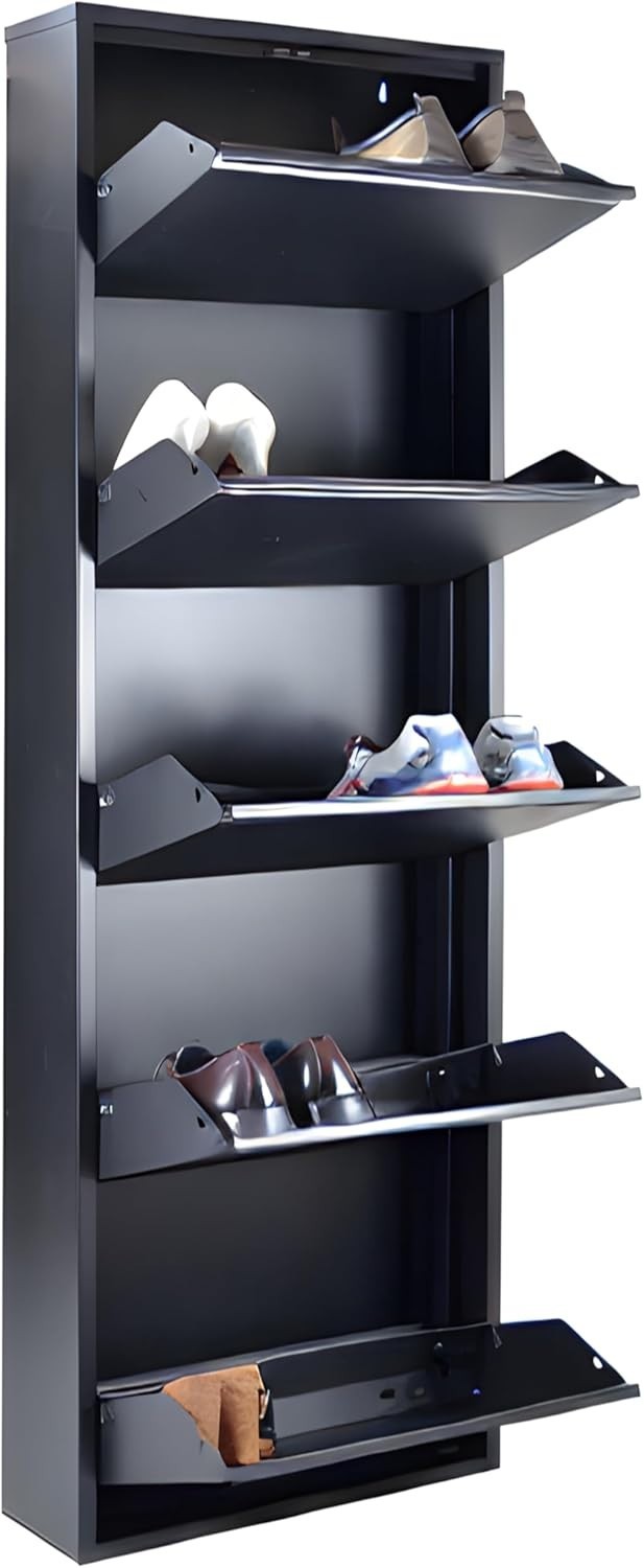 Slim 5-Tier Wall Mounted Shoe Cabinet – Tall Narrow Metal Storage Unit