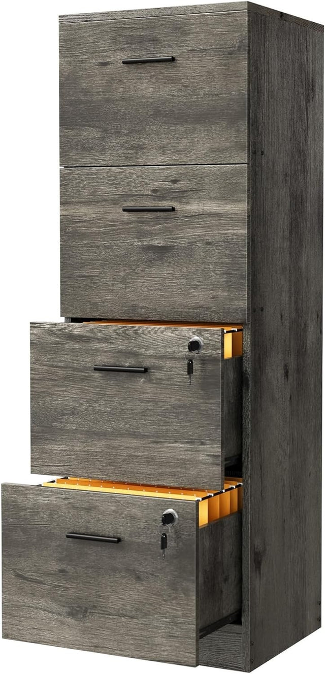 Grey Vertical Filing Cabinet 4 Drawer Lockable 131cm A4 Storage