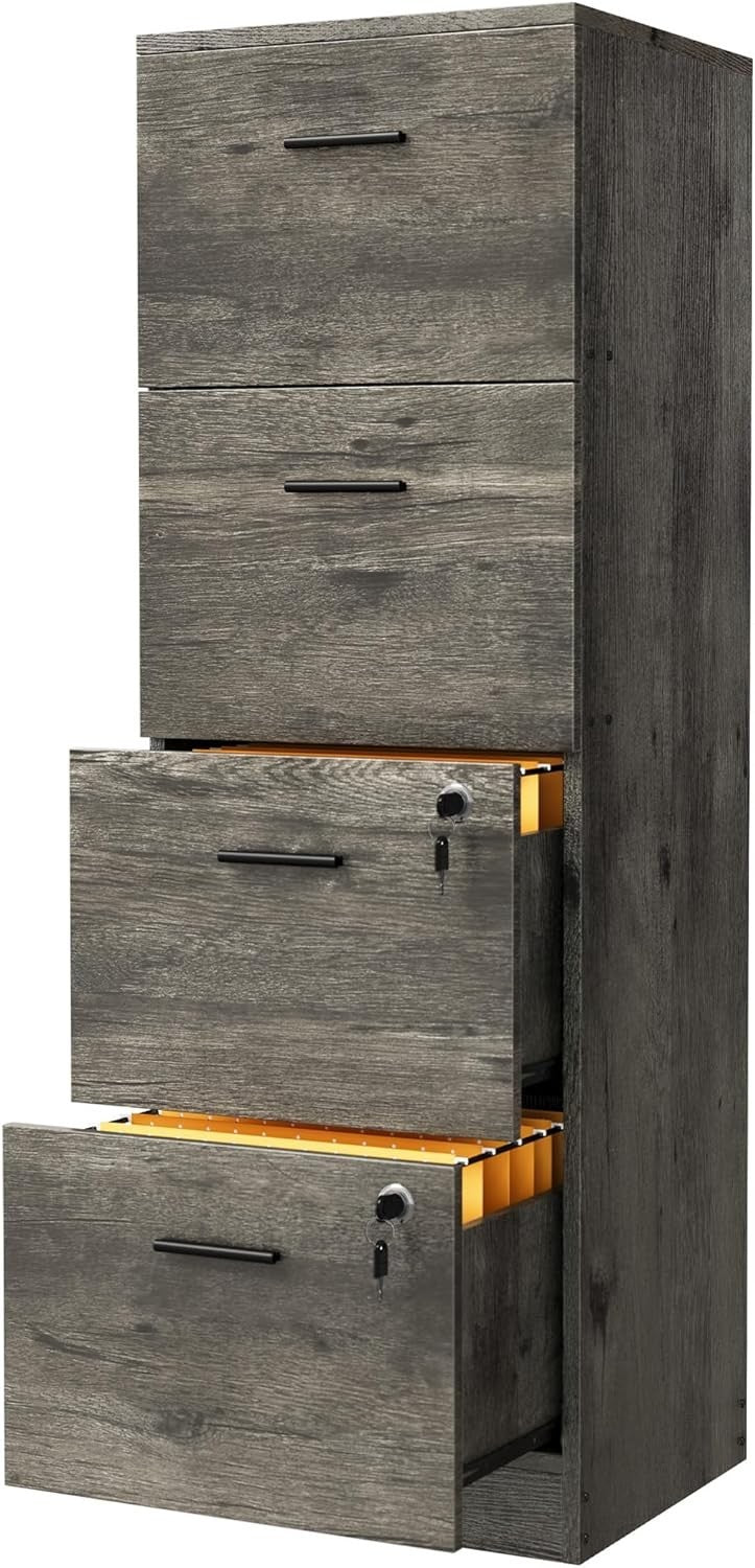 Grey Vertical Filing Cabinet 4 Drawer Lockable 131cm A4 Storage