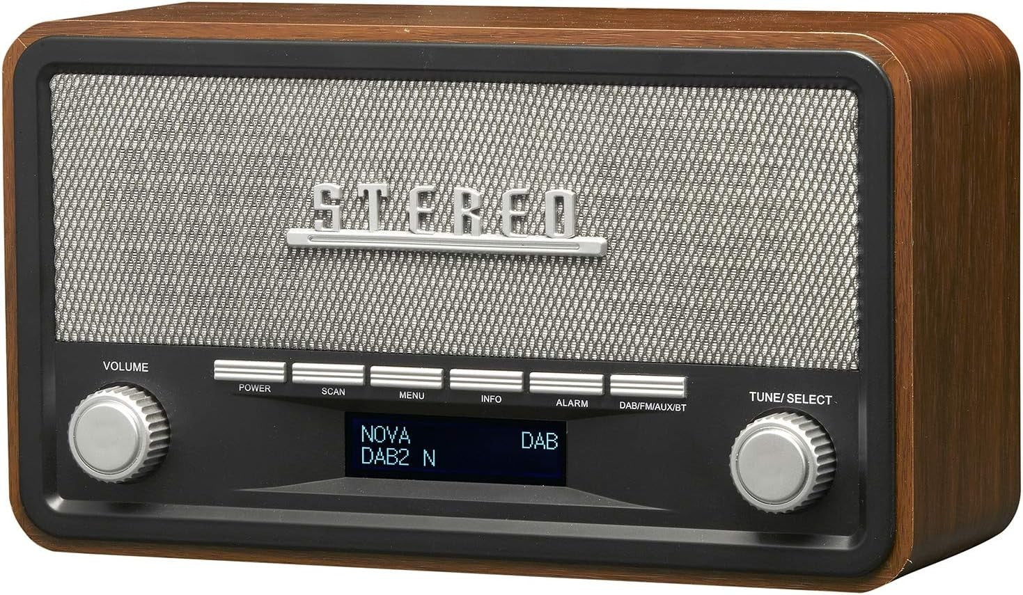Retro DAB/DAB+ & FM Bluetooth Radio with Dual Alarm & AUX Input – Dark Wood