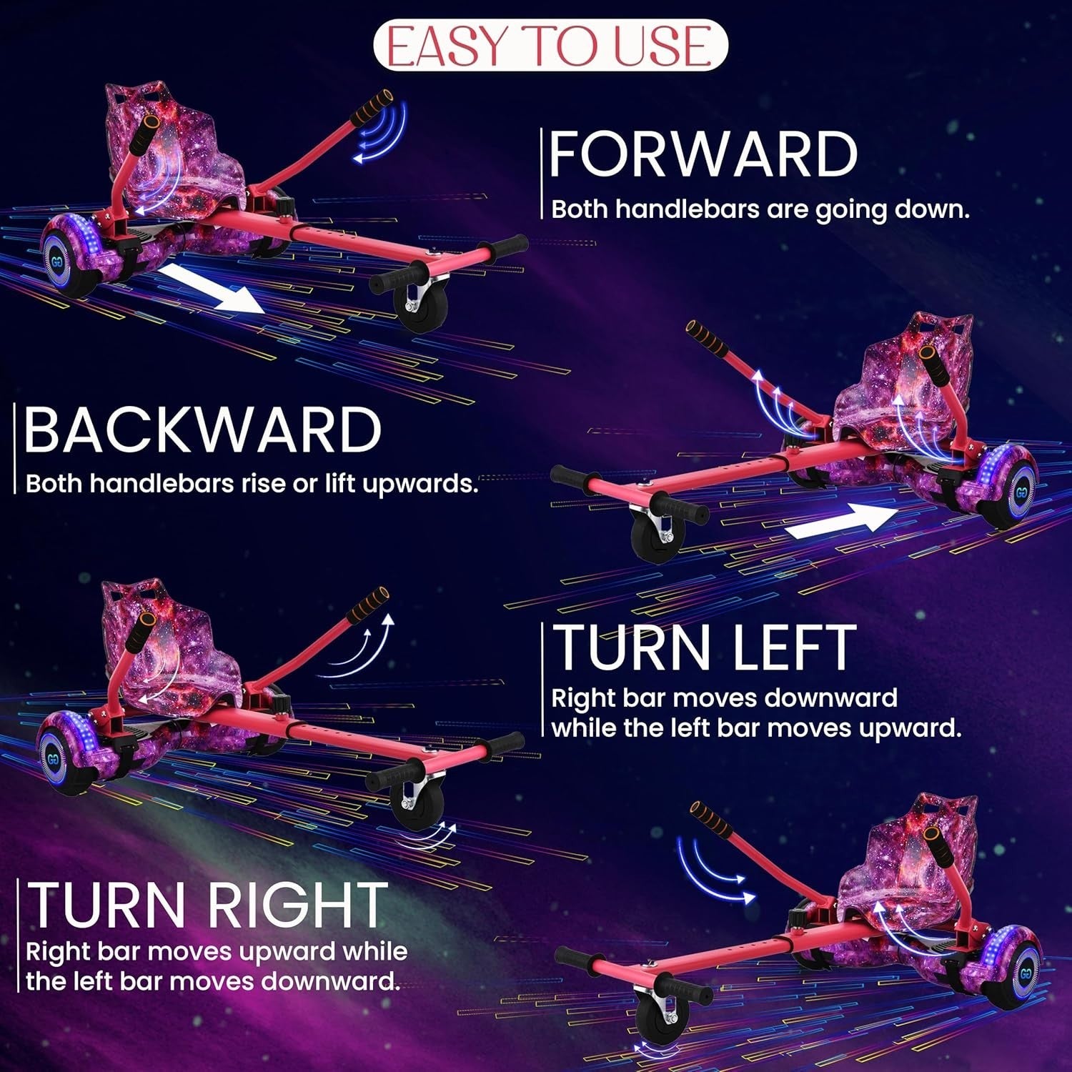 Hoverkart Attachment Seat Frame for 6.5 8 10 Inch Hoverboards Pink