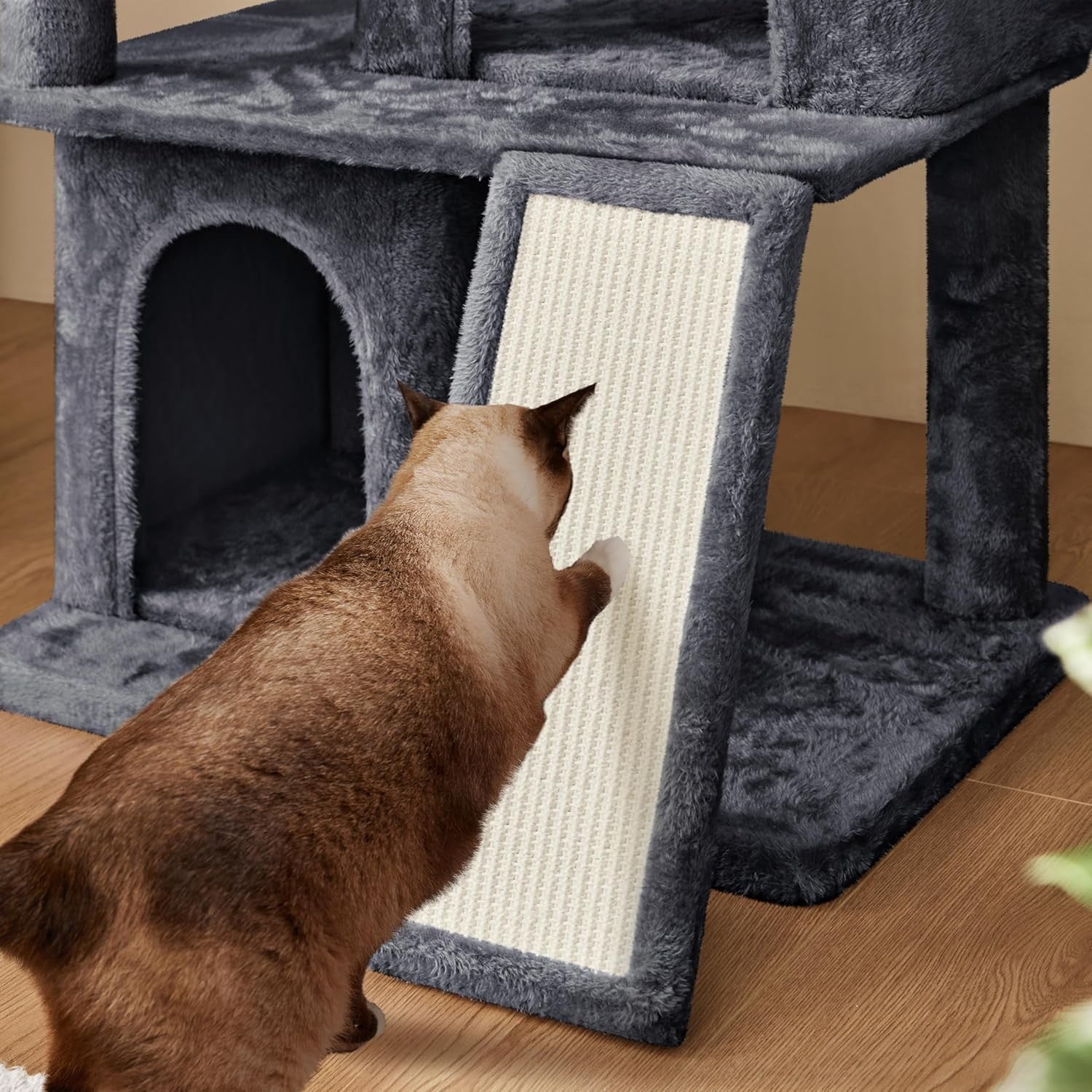 106cm Cat Tree Tower Multi Level Double Condo Scratching Post Dark Grey