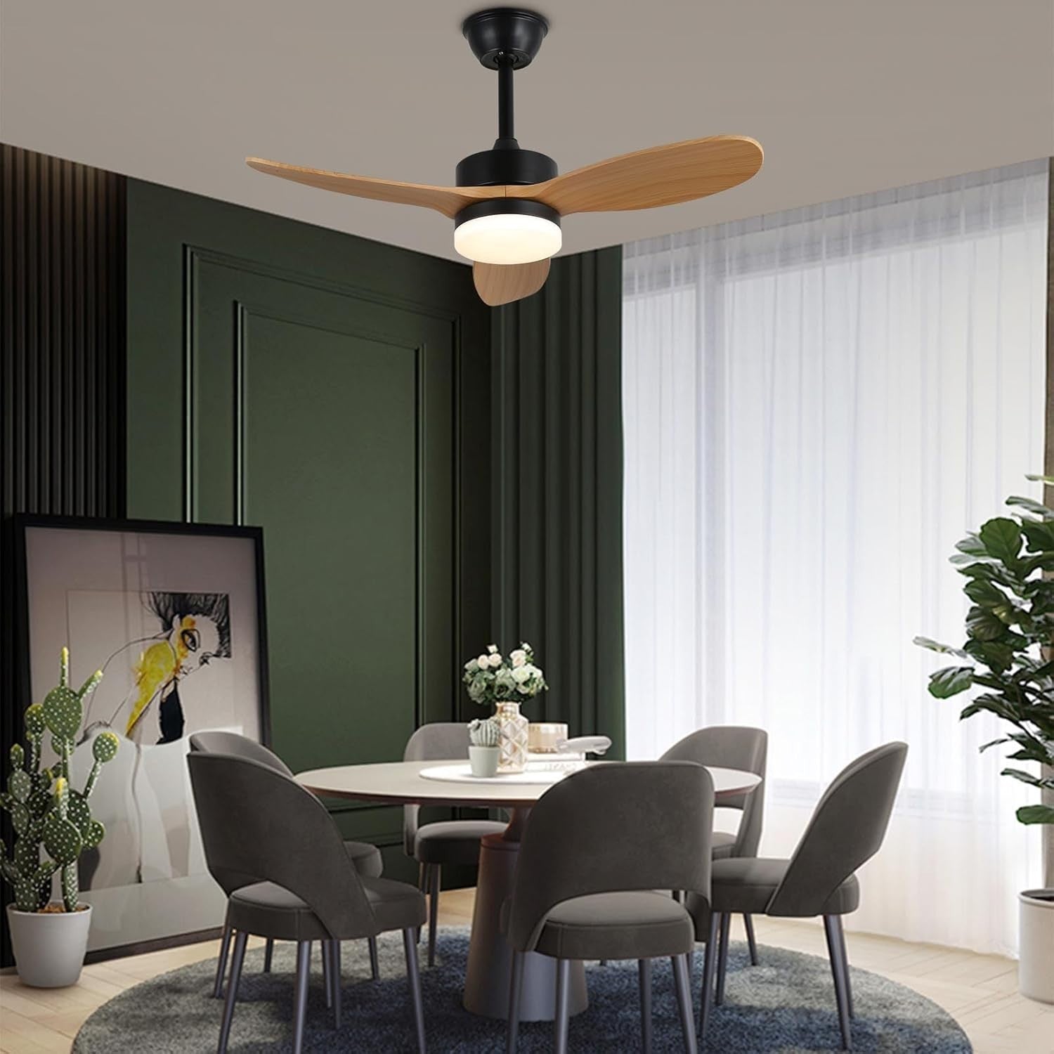 36" Farmhouse Ceiling Fan with Light, 6-Speed, Remote, Black