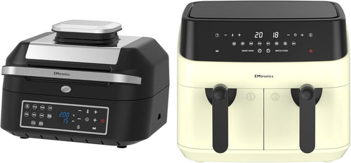 Cream Air Fryer Set Dual Drawer 9L + 6.3L Grill Temp Probe 60min