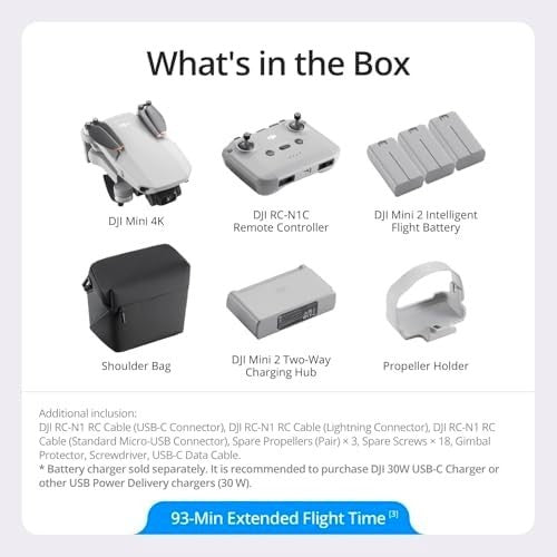 DJI Mini 4K Fly More Combo Drone, 3 Batteries, 4K UHD Camera, 10km Range