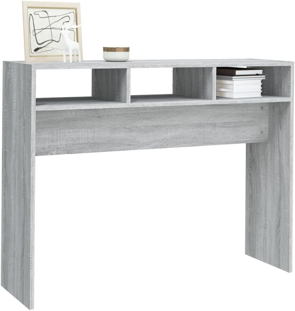 Modern Concrete Grey Console Table with Storage Shelves – 105x30x80cm