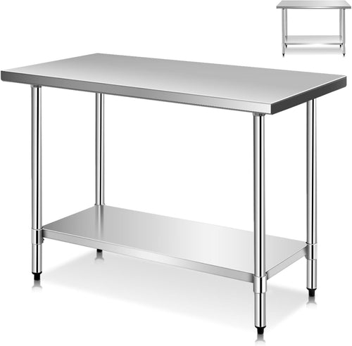 Stainless Steel Catering Table 122x76x92cm Heavy Duty Prep Bench Adjustable