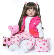 24in Lifelike Reborn Baby Girl Doll Soft Silicone Vinyl Black Hair