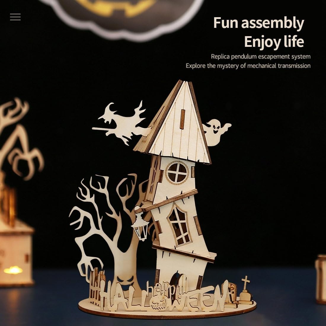 3D Wooden Halloween House Puzzle Kit for Adults – Haunted DIY Decor Gift