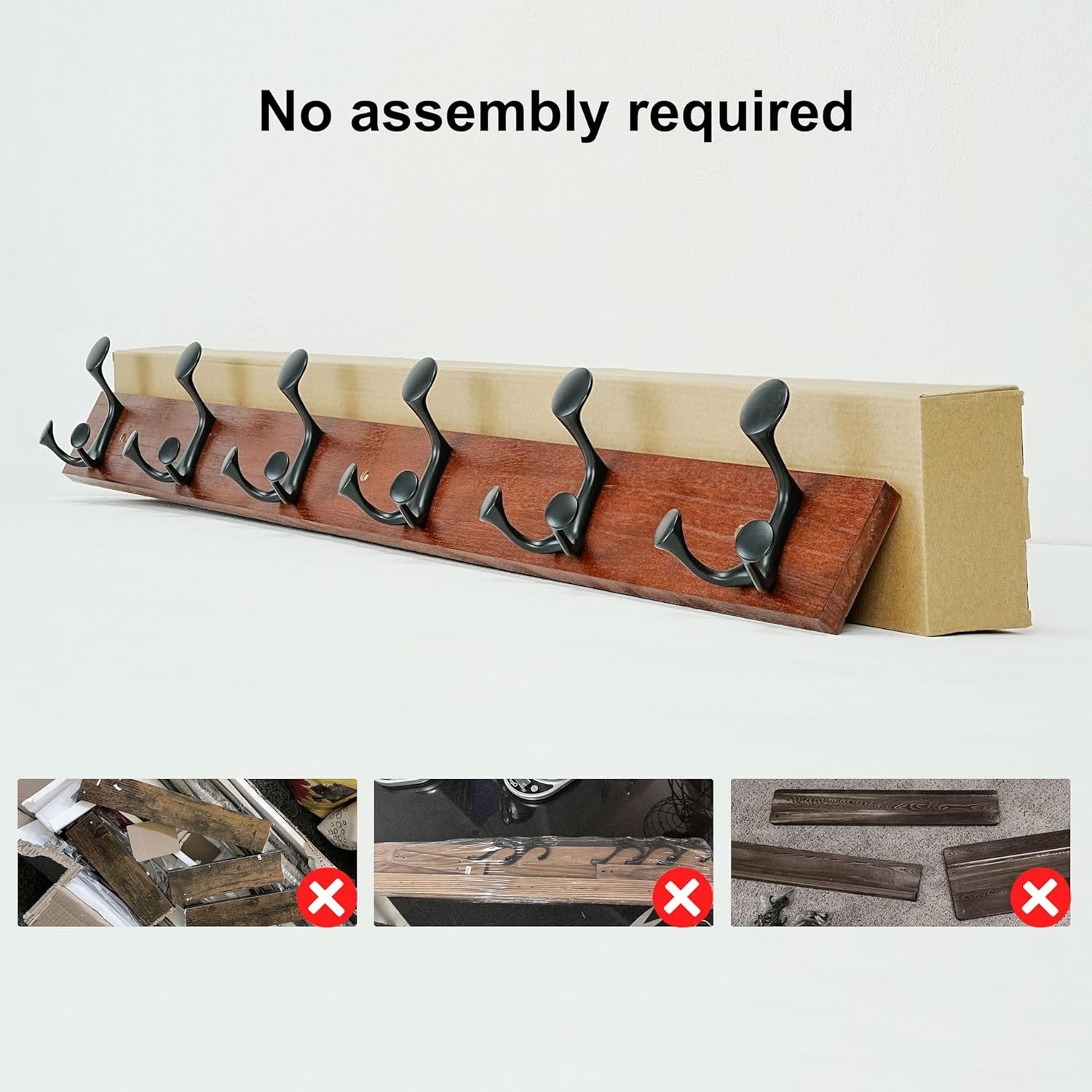 Cherry Wood Wall Coat Rack 6 Triple Hooks | 99cm Modern Hanging Rail