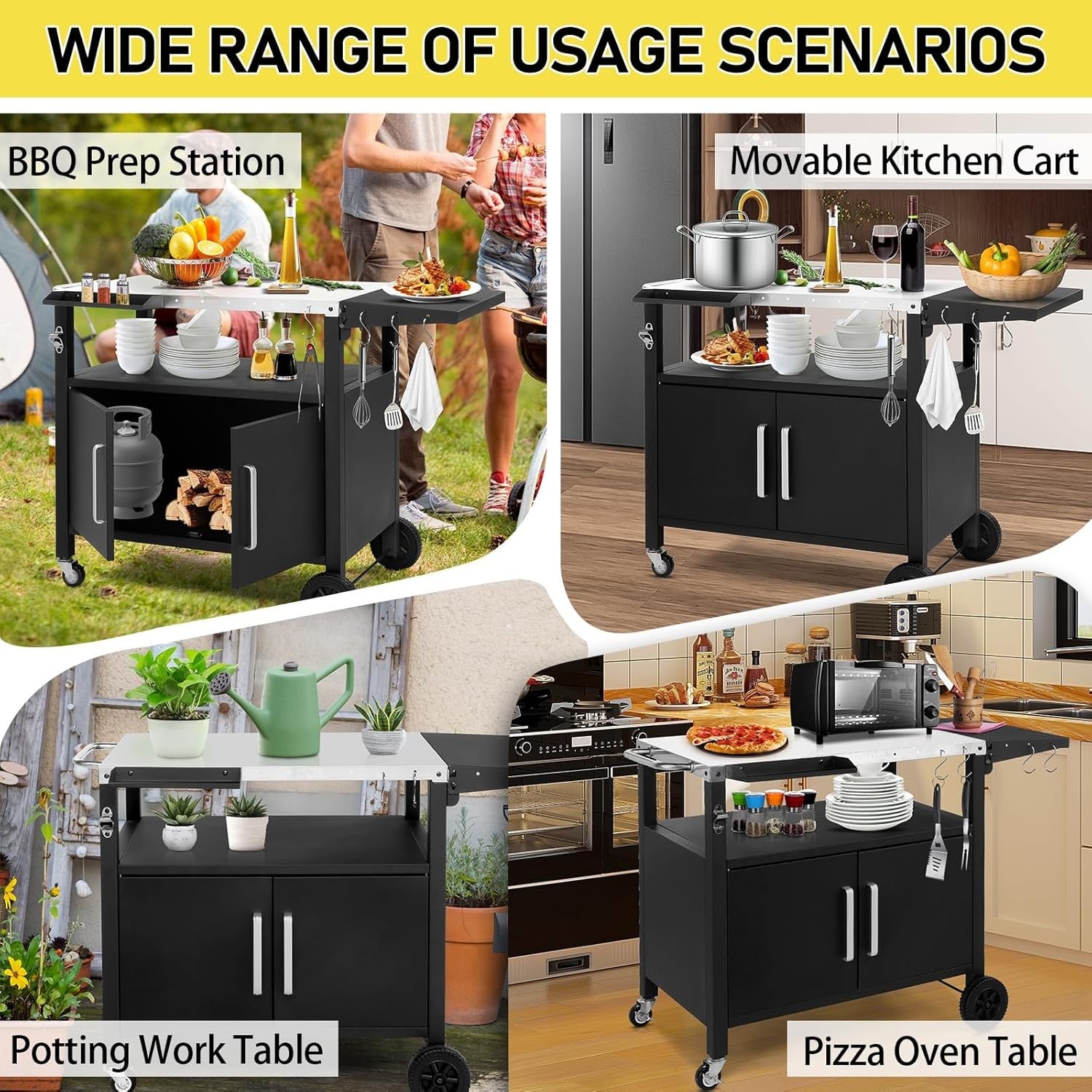 Outdoor Grill Cart BBQ Trolley Stainless Steel Top Cabinet Wheels Prep Table