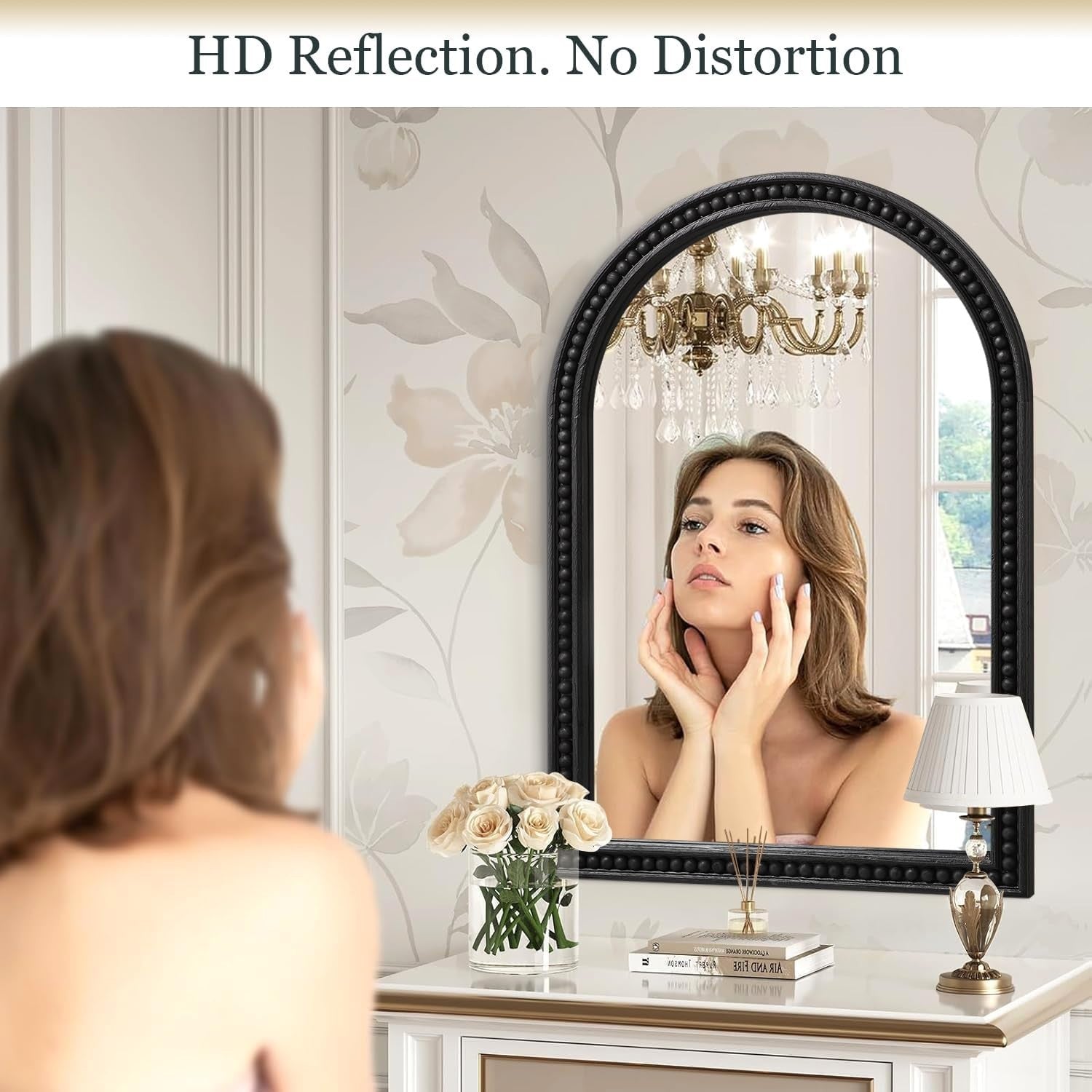 Black Arch Wall Mirror 75x50cm Bathroom Vanity Over Sink Wood Frame