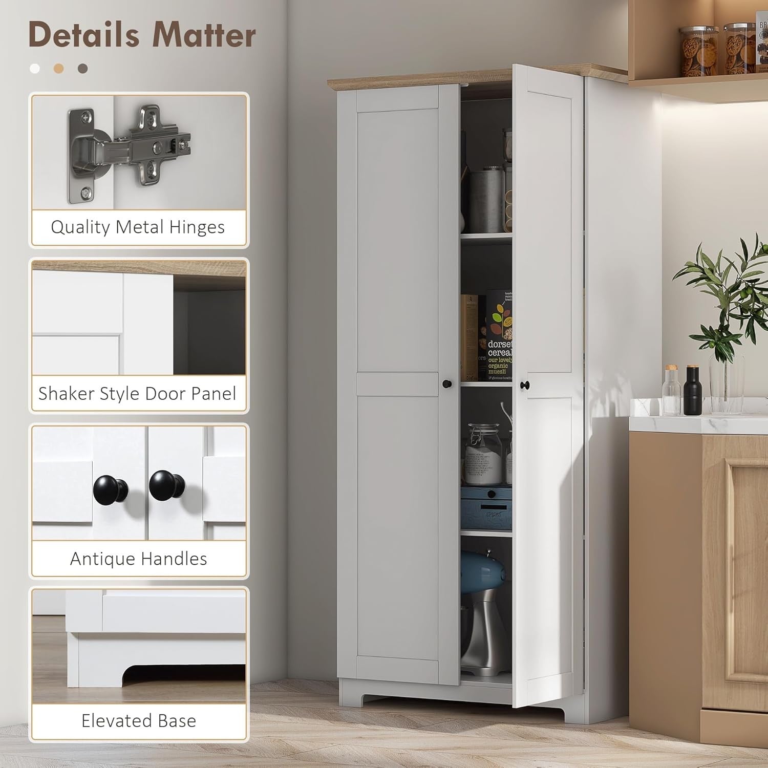 172cm White Kitchen Cupboard Freestanding Pantry Storage Cabinet with Shelves
