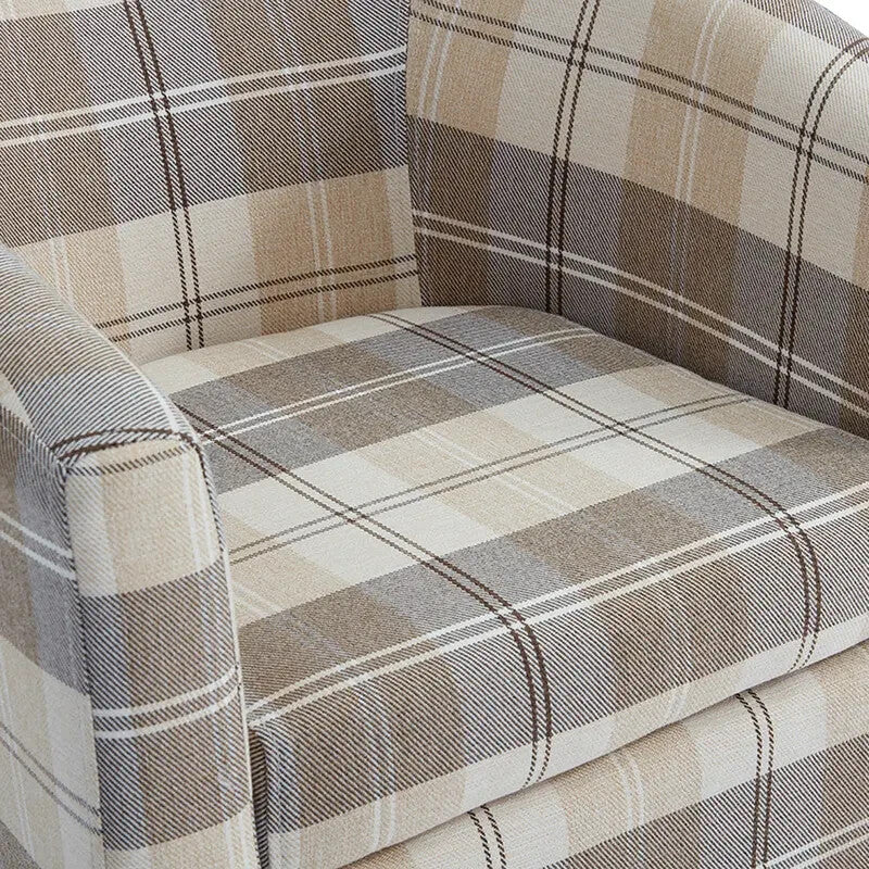 Beige Tartan Tub Chair Armchair Accent Seat Lounge Bedroom Reading Corner