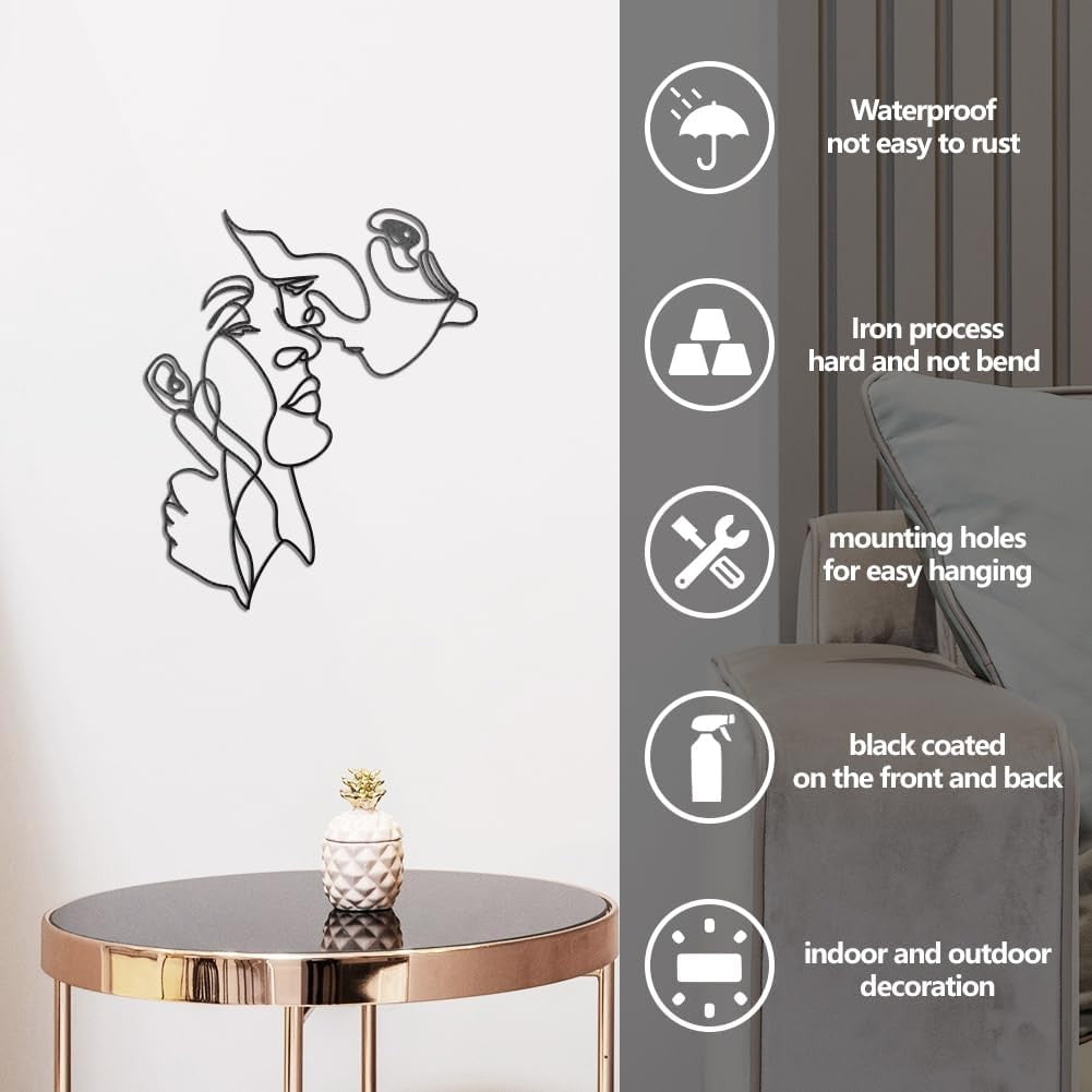 Metal Couple Facial Line Wall Art – Modern Black Abstract Decor