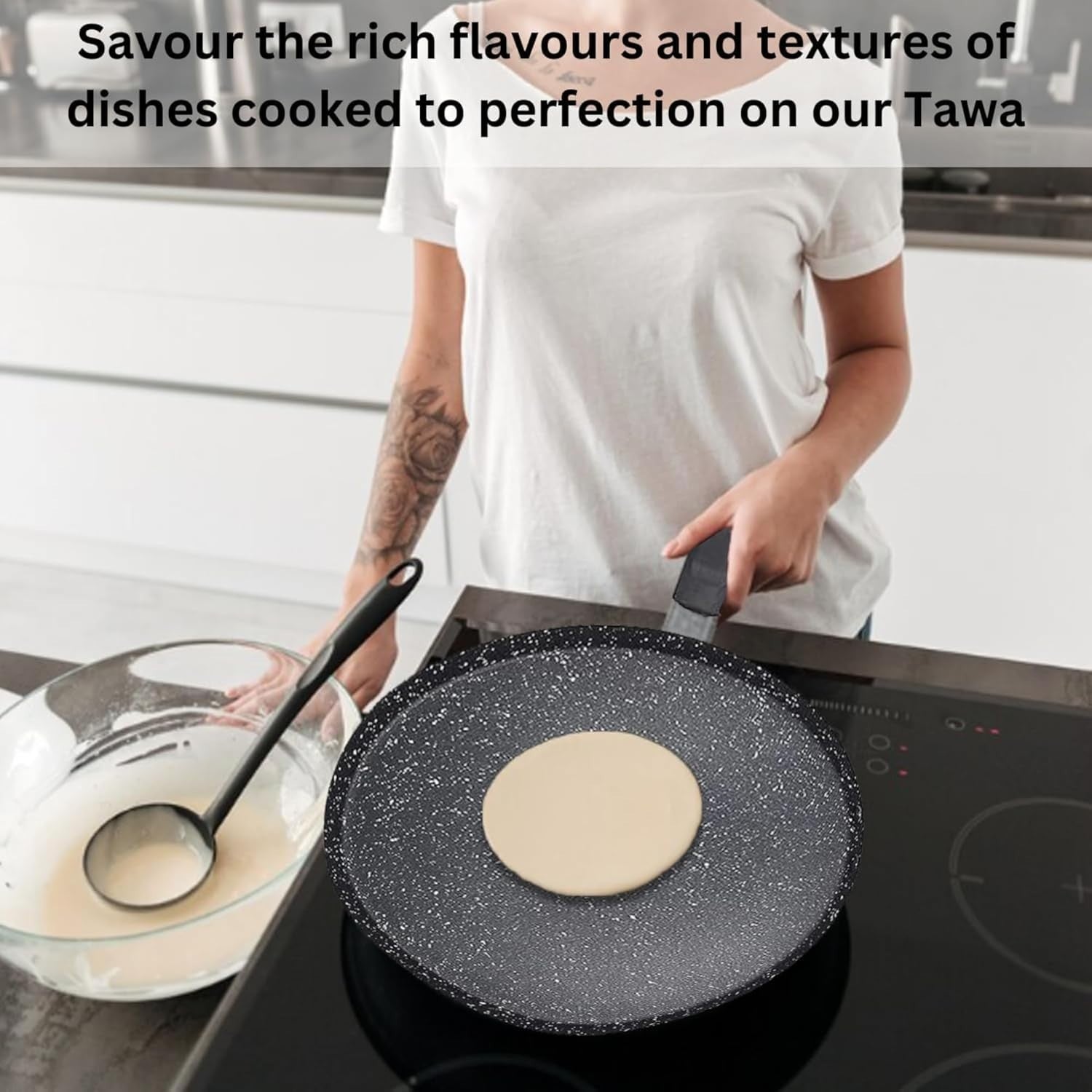 30cm Non-Stick Marble Roti Dosa Tawa Crepe Pancake Pan Induction & Gas Hob
