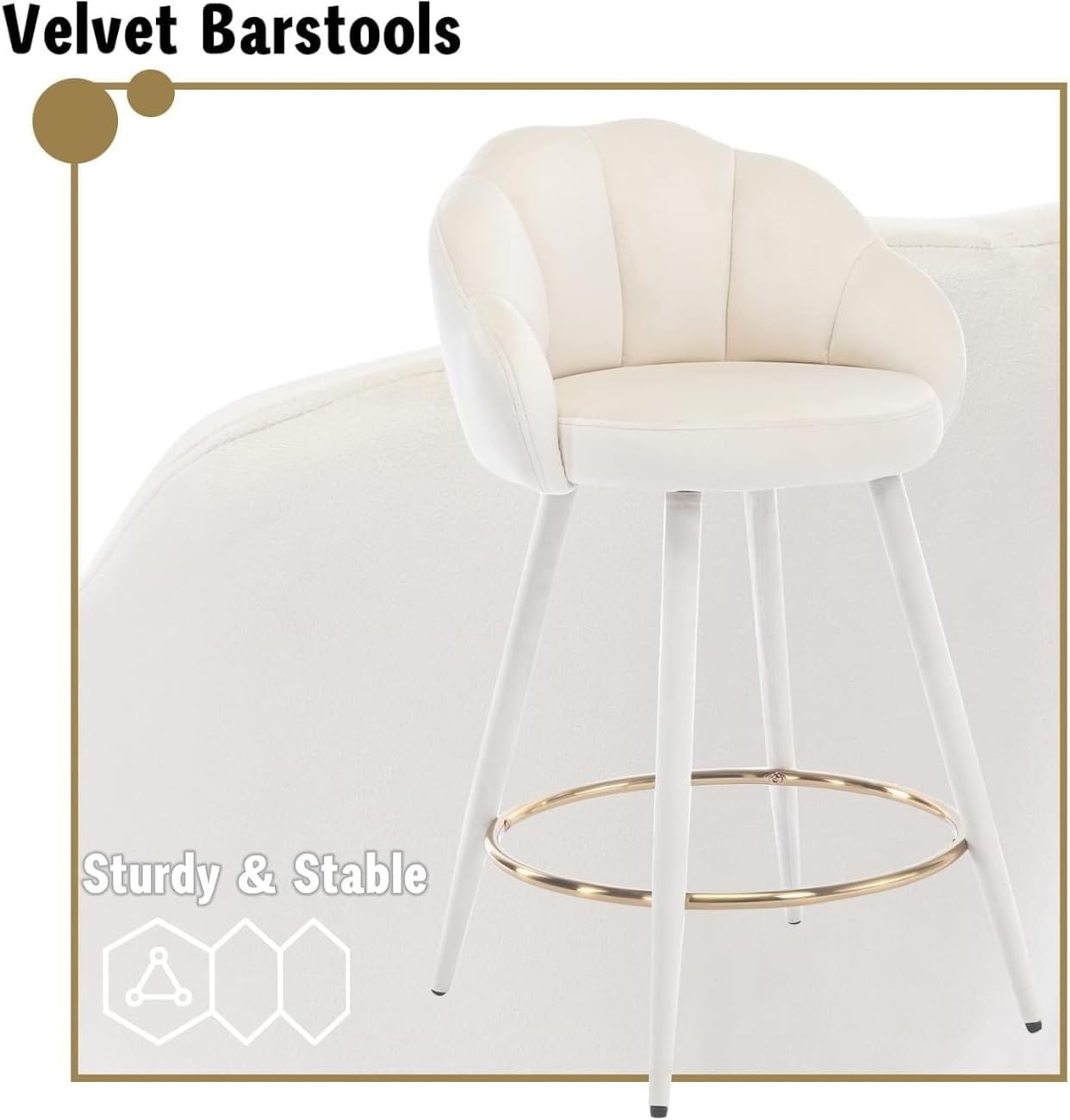 Beige Velvet Bar Stools Set of 2 Modern Kitchen Counter Breakfast Chairs