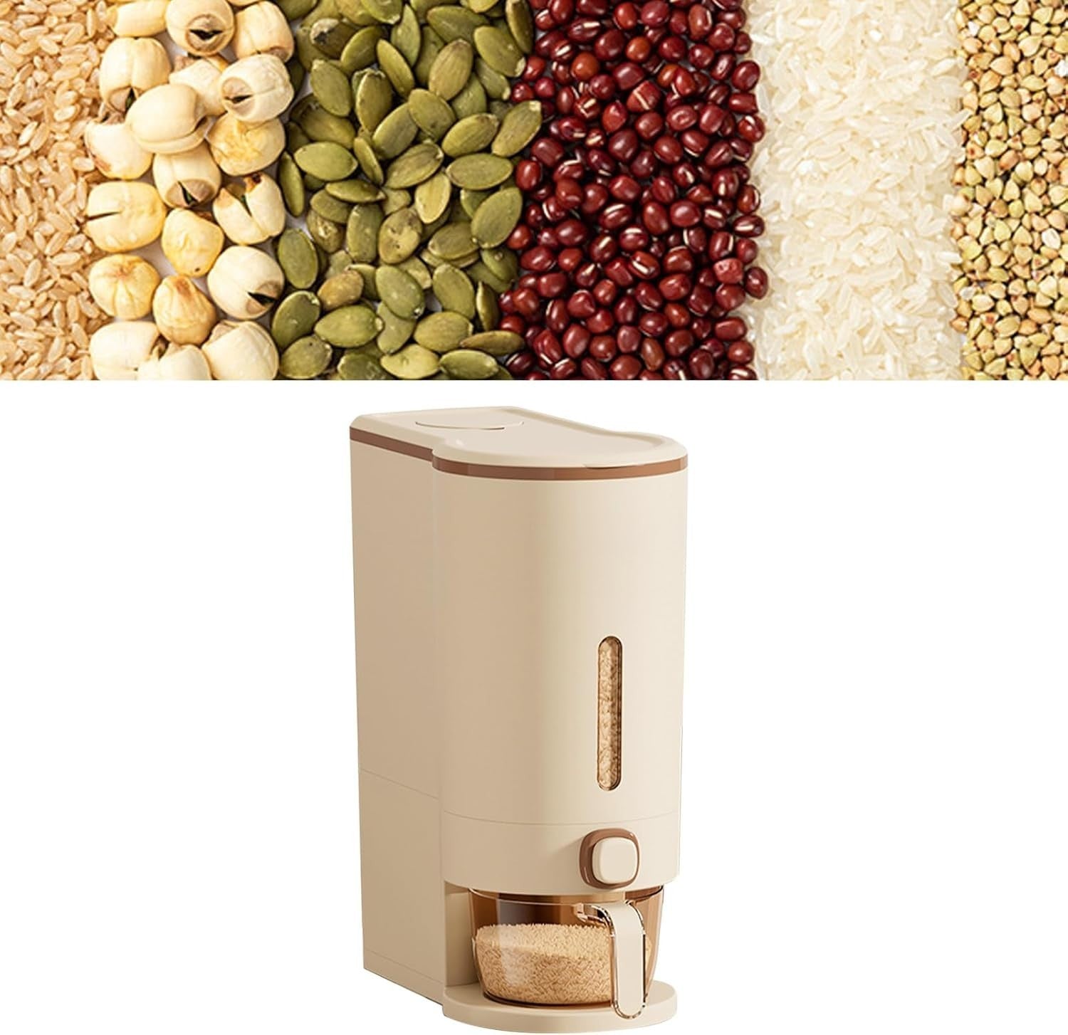 10KG Sealed Rice Dispenser Grain Storage Container with Measuring Cup