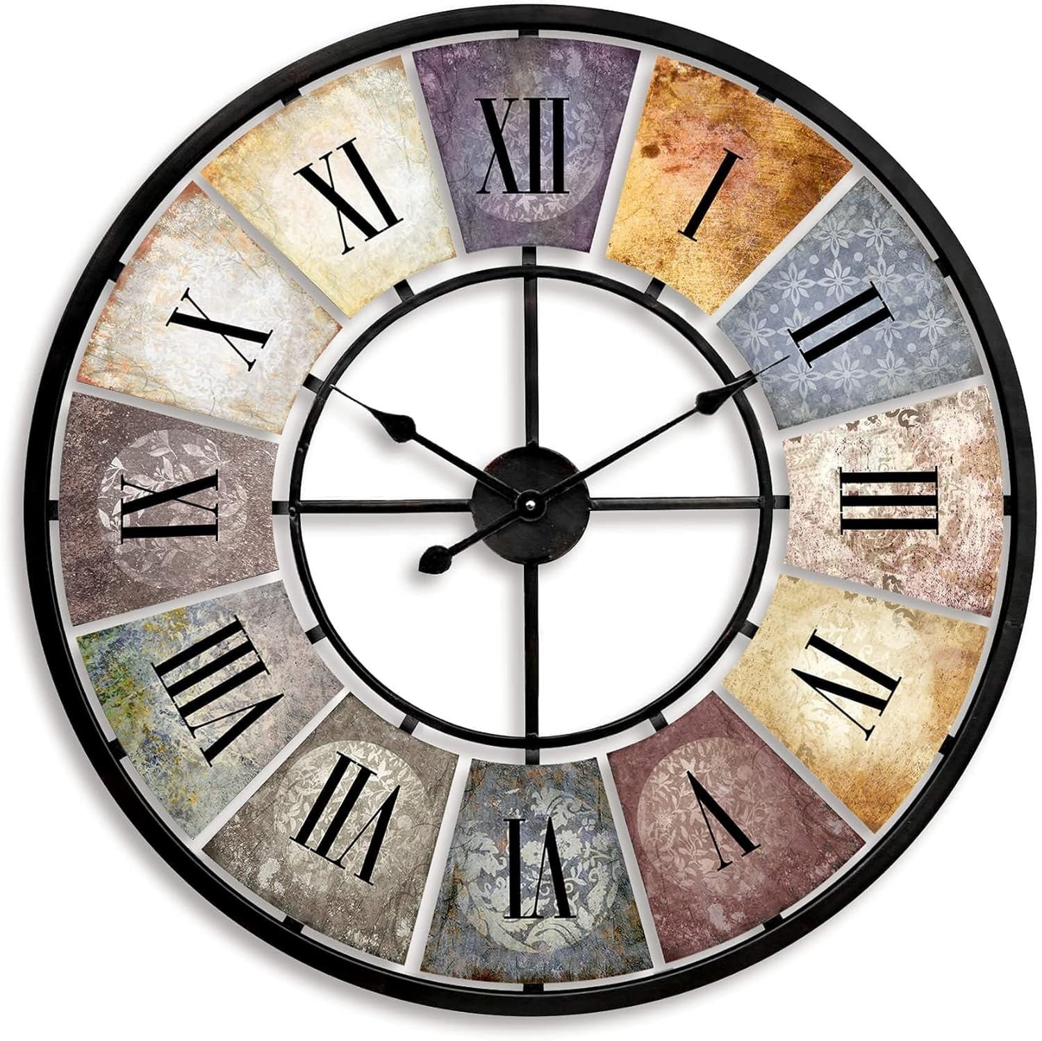 Large Vintage Wall Clock Roman Numerals XXL Metal Round Shabby Chic 80cm