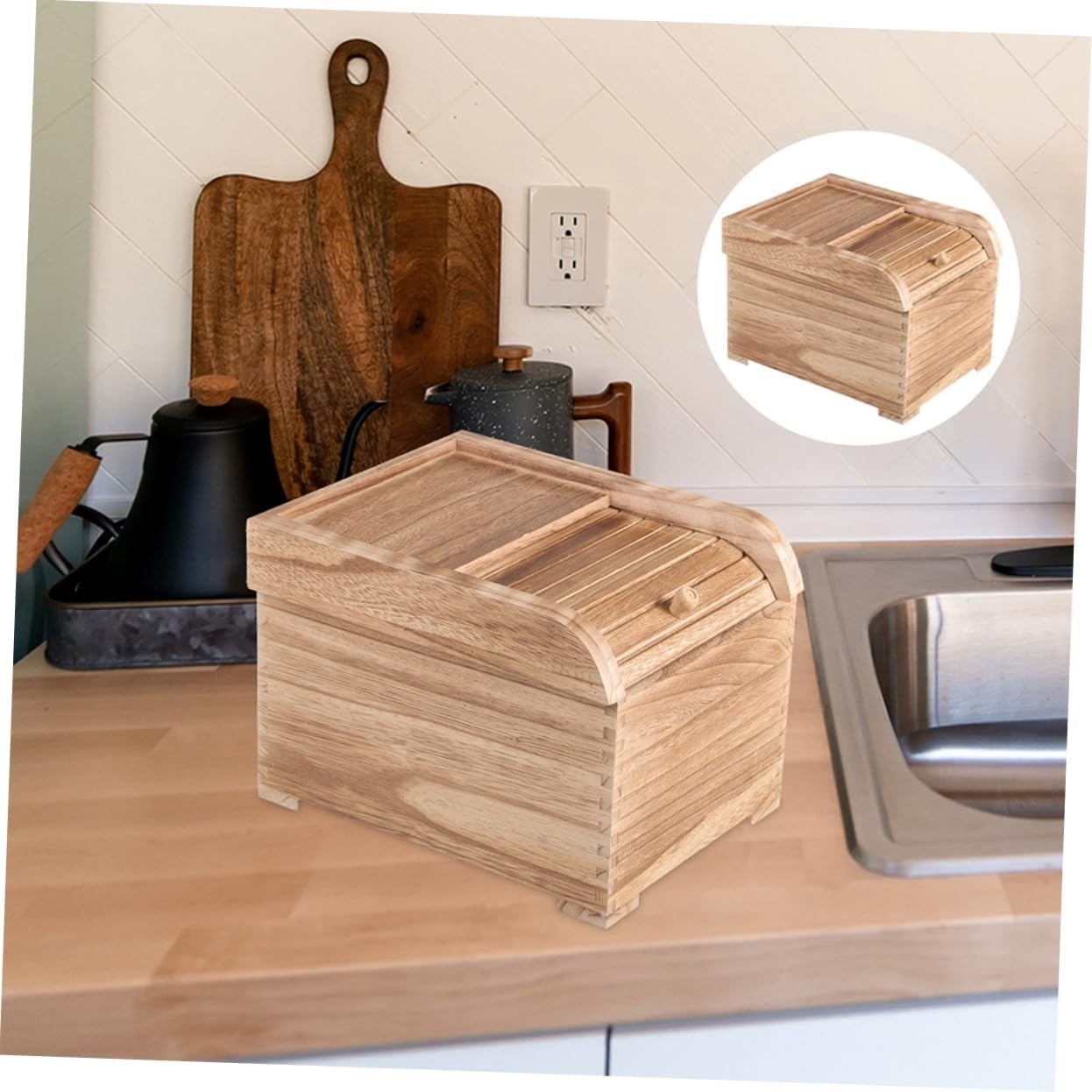 10KG Solid Wood Rice Container Airtight Food Storage Box with Lid