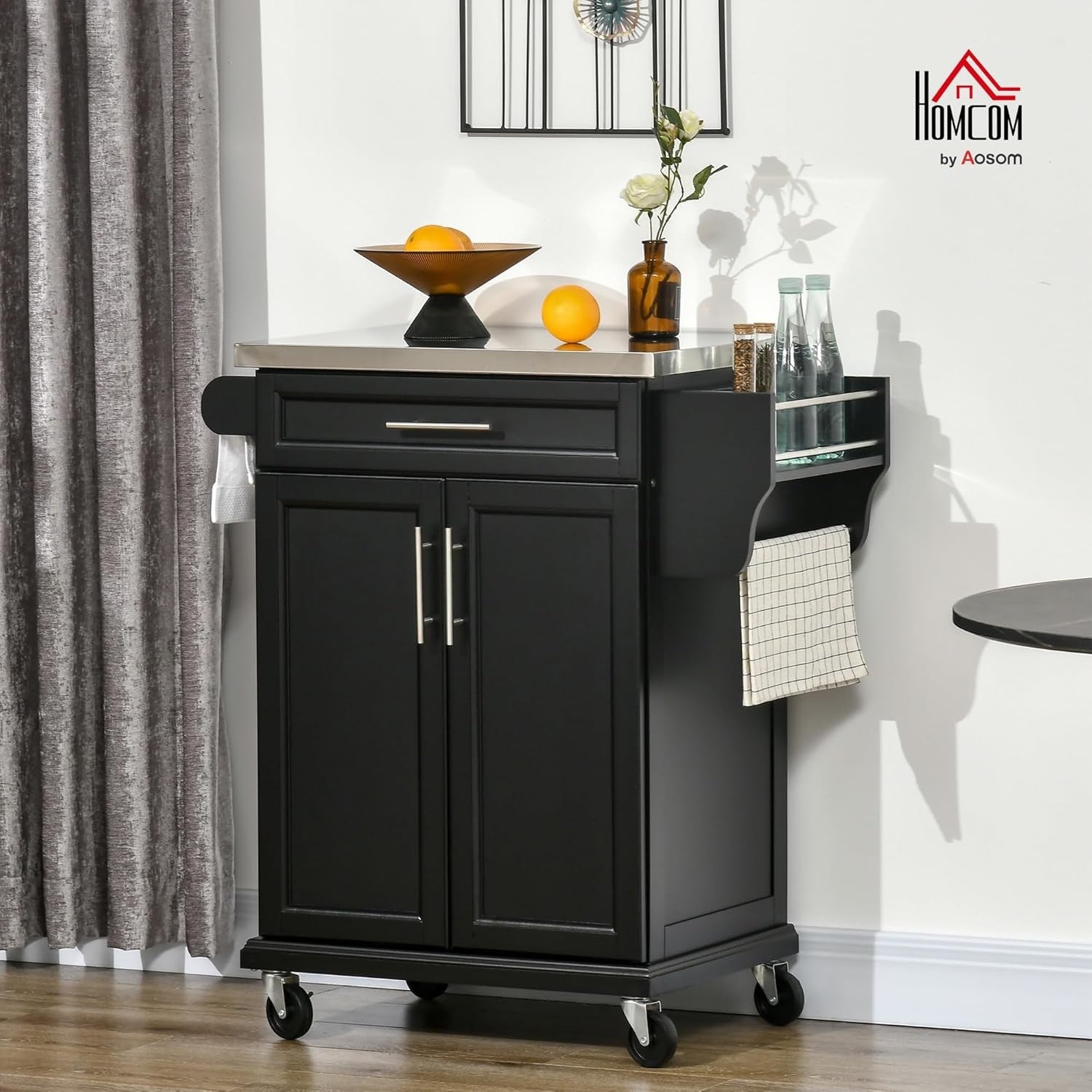 Kitchen Island Trolley on Wheels with Stainless Steel Top Drawer Storage