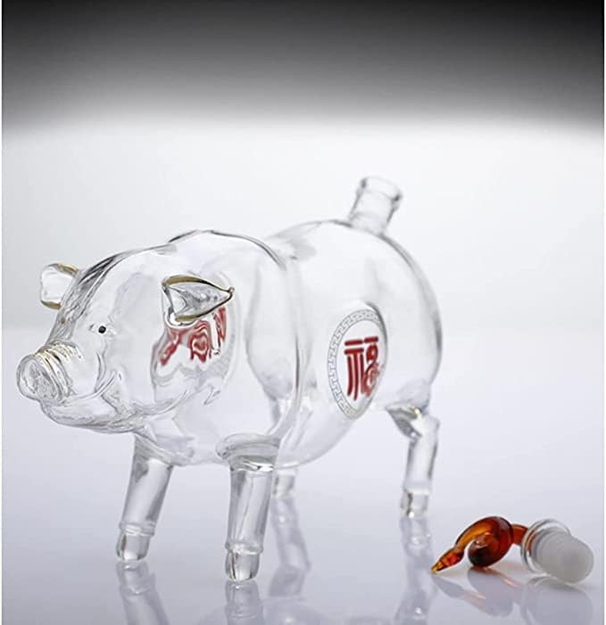 1000ml Lucky Pig Whisky Decanter – Hand-Blown Glass Animal Bottle for Whisky & S