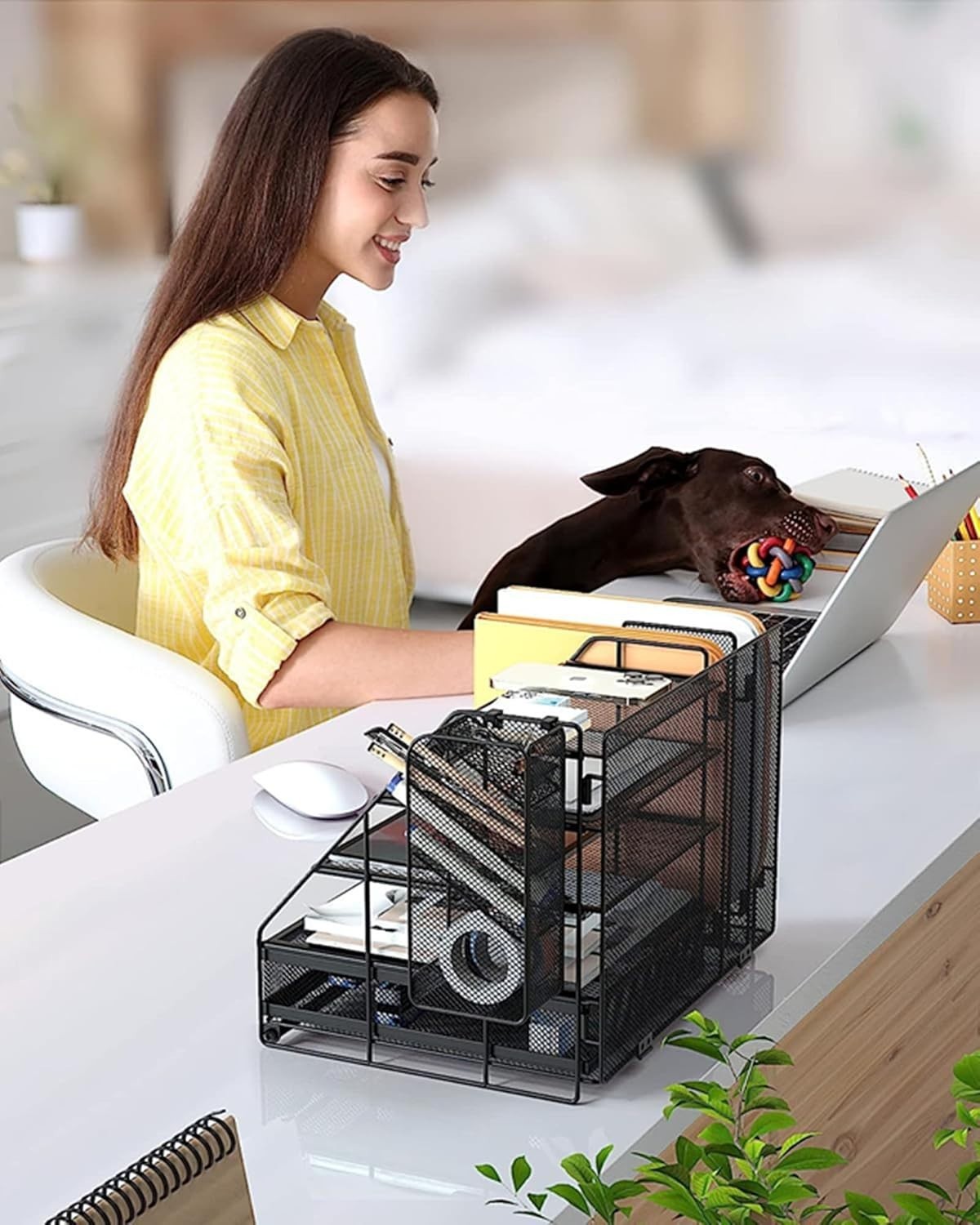 5-Tier Desk Organizer with File Holders, Drawer & Pen Storage – Metal Mesh