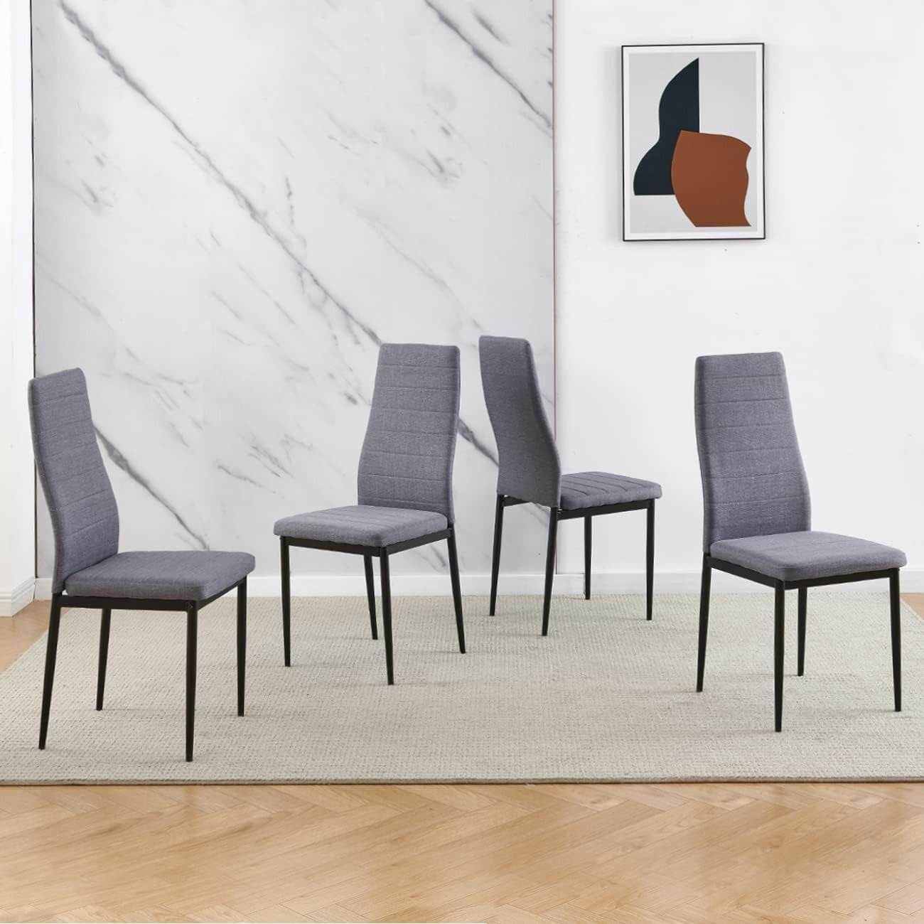 5pc White Dining Table Set for 4 Small Space Kitchen Room Modern Grey