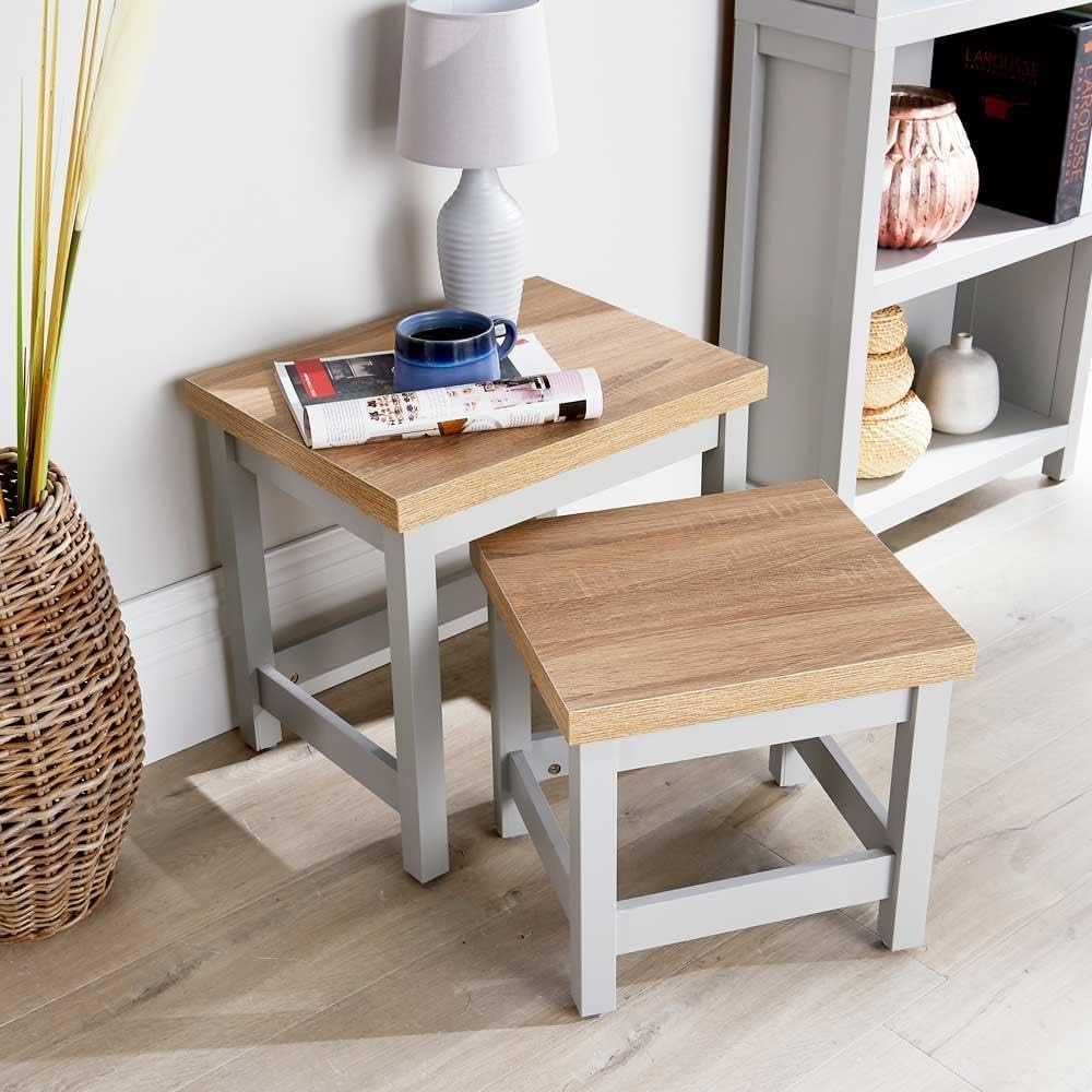 Nest of 2 Grey Side Tables Modern Living Room Engineered Wood Home Assembly