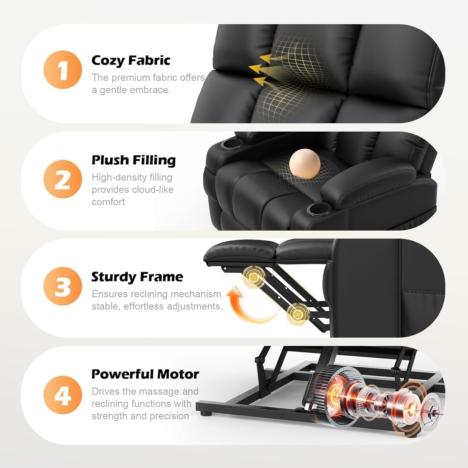 Lift Recliner Chair Elderly Massage Heat Power Assist USB Cup Holders PU Black