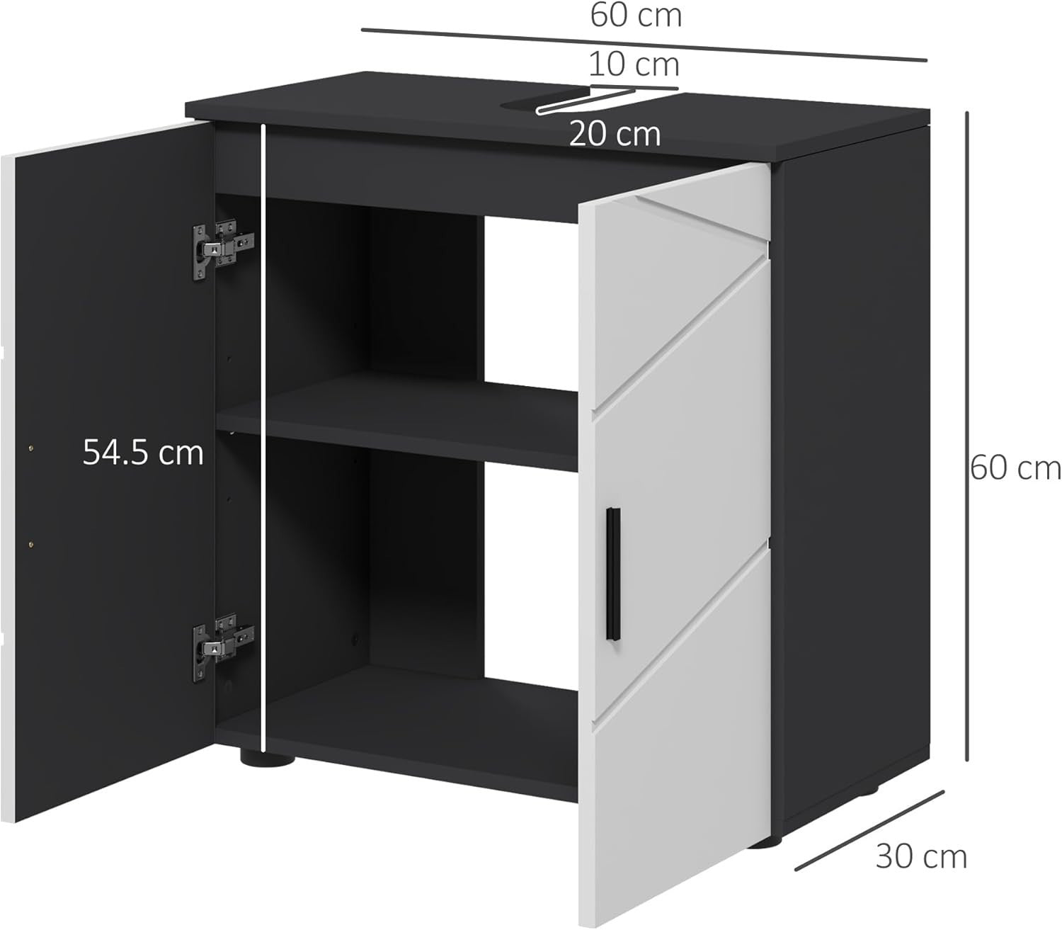 Modern Under Sink Bathroom Cabinet Grey Storage Unit 2 Door Shelf 60x60cm