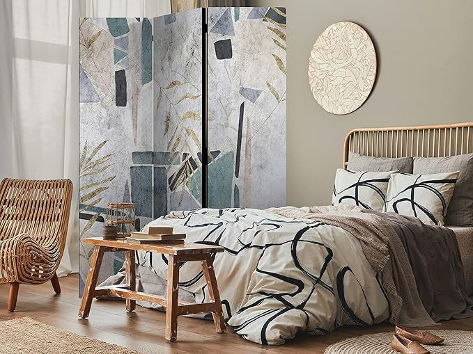Tropical Palm Leaf Folding Room Divider 3 Panel Canvas Privacy Screen 135x172cm