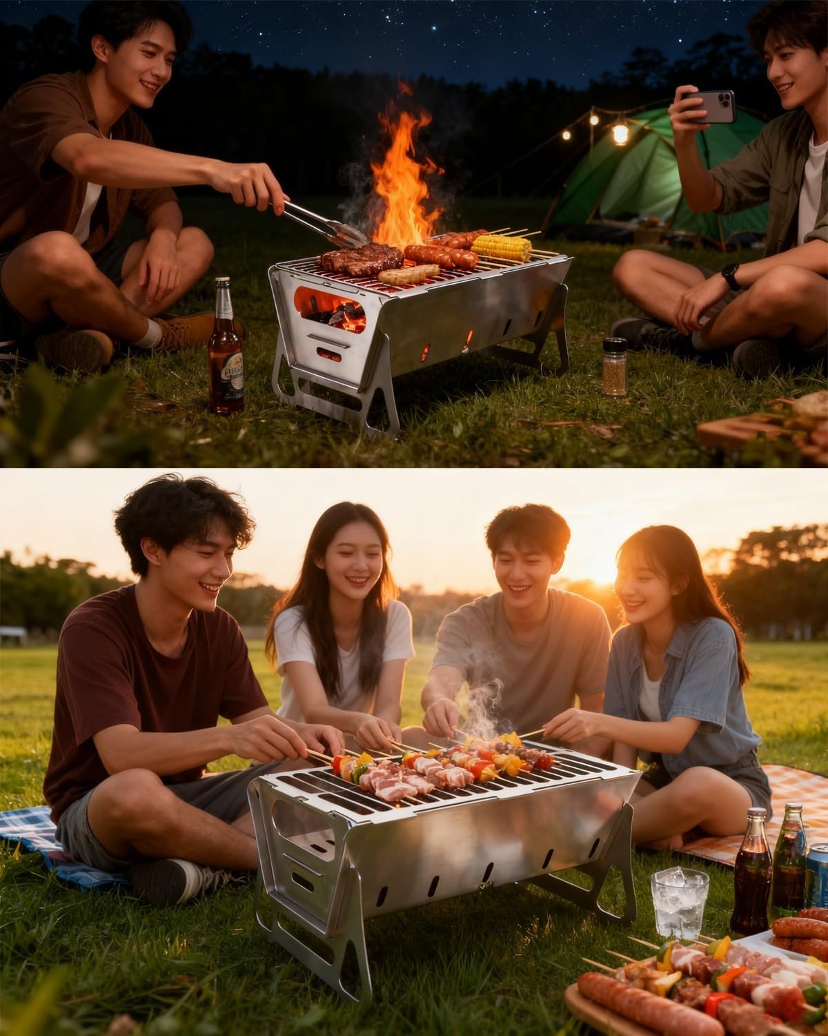 Portable Stainless Steel Camping BBQ Grill Foldable Charcoal Fire Pit