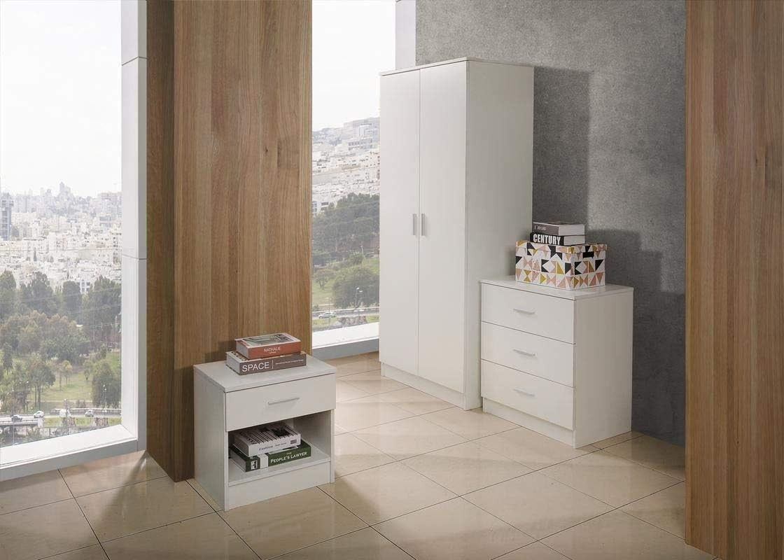 White Double Wardrobe with Shelves & Rail Modern Bedroom Storage