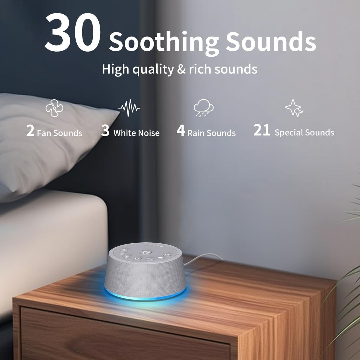 White Noise Sound Machine 25 Soothing Sounds 32 Volume Timer Night Light