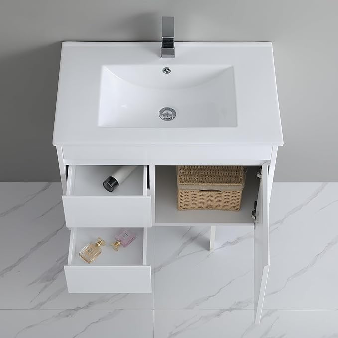 750mm White Gloss Wall Hung Bathroom Vanity Unit with Basin Sink Storage Cabinet