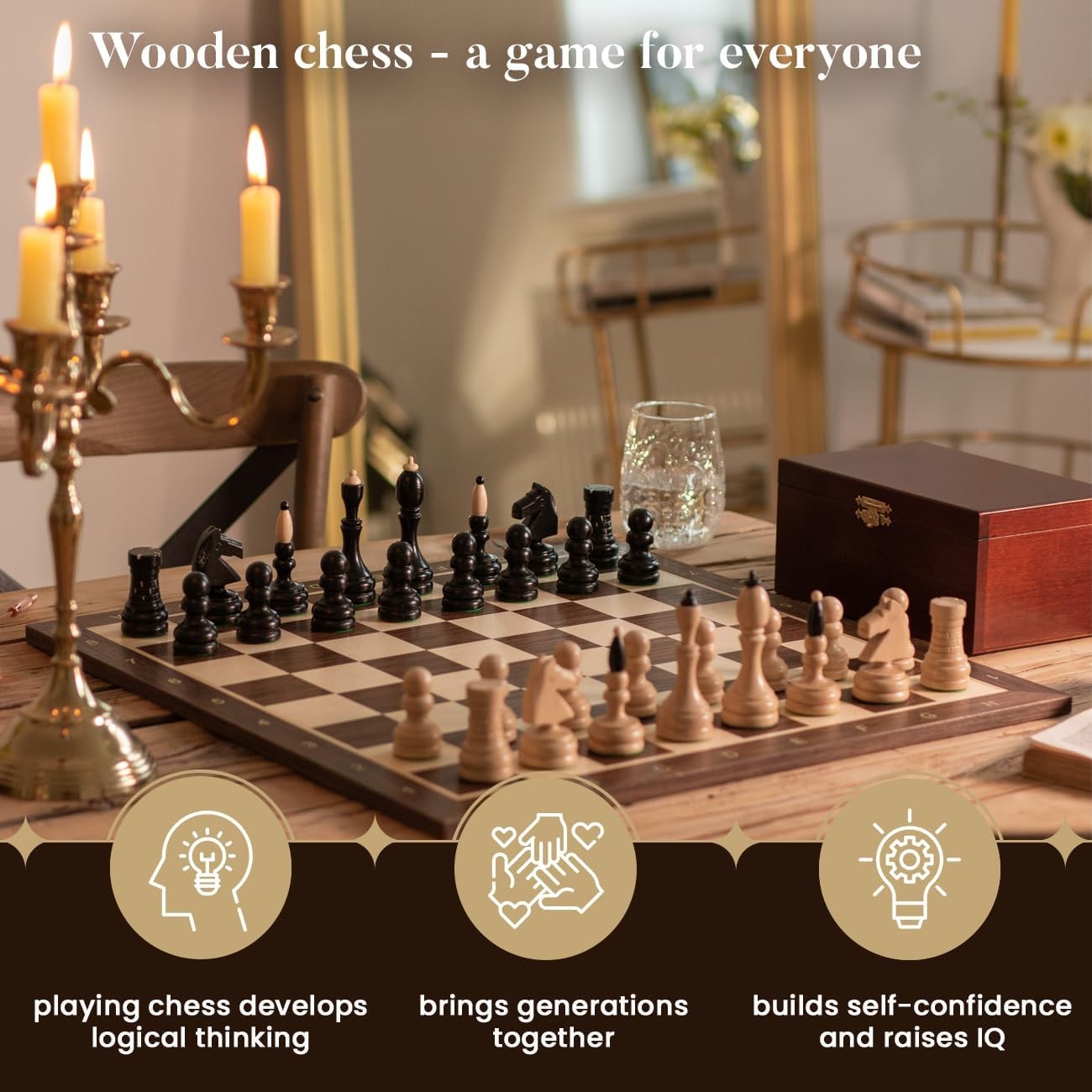 Staunton Tournament Wooden Chess Pieces Set with Storage Box | Weighted 100mm Ki