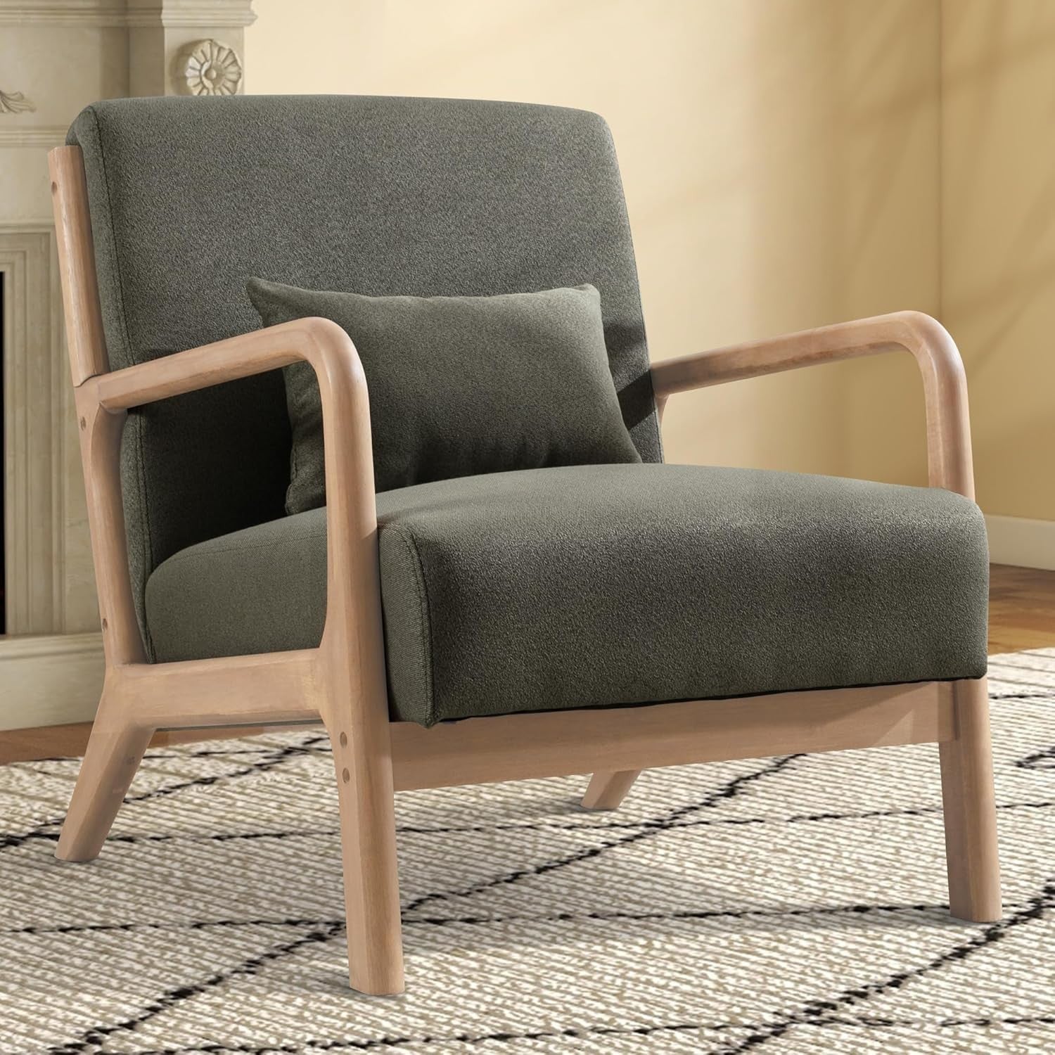 Green Accent Armchair High Back Upholstered Solid Wood Frame