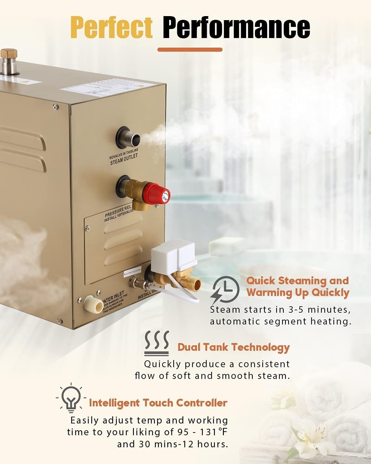 4.5KW Steam Sauna Generator 220V Home Spa Kit w/ LED Control & Auto Drain
