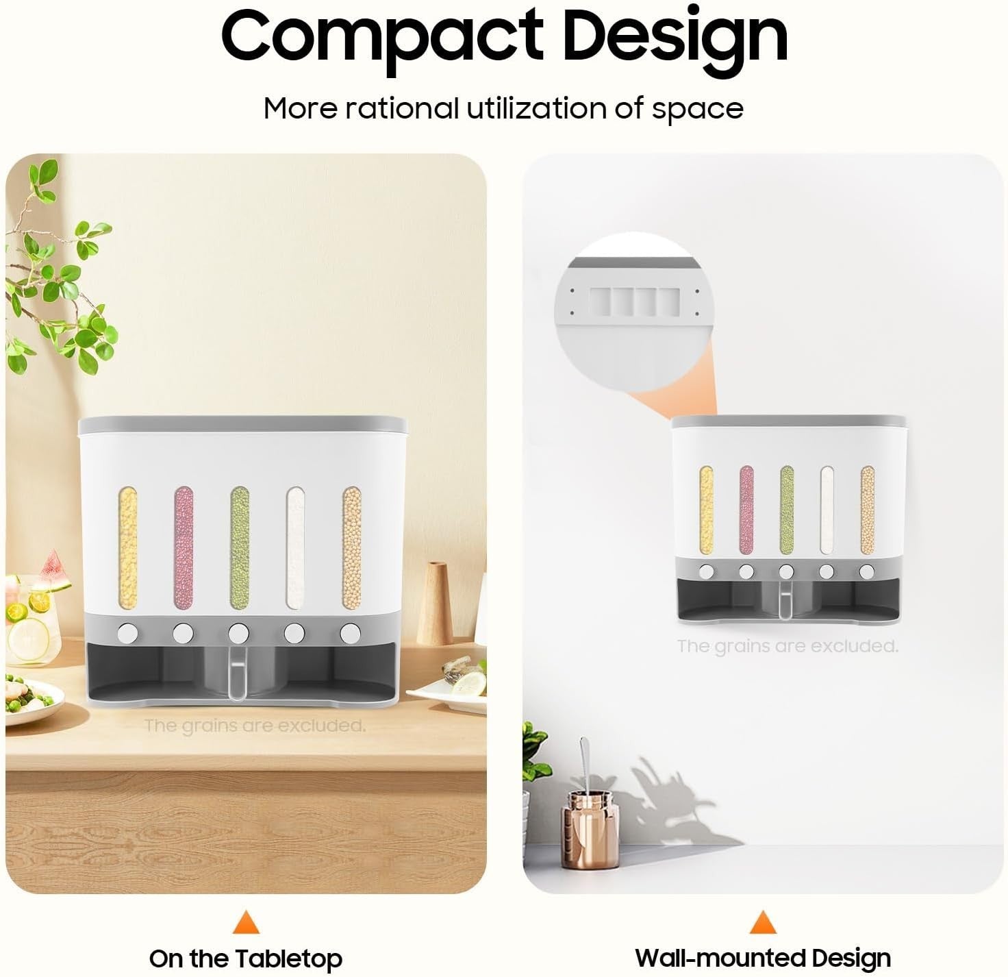 5 Grid Wall Mounted Dry Food Dispenser Rice Grain Storage Container