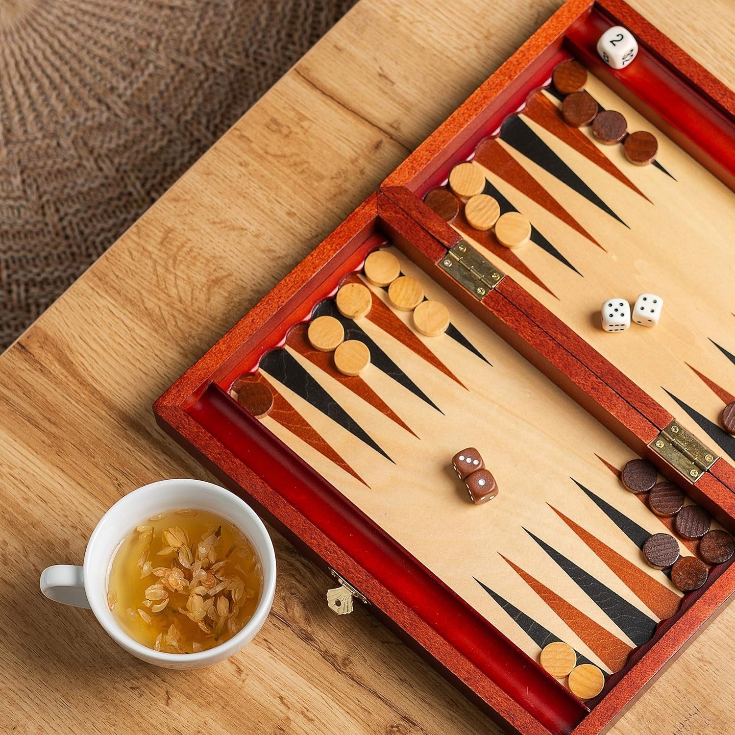 Classic Wooden Backgammon Set Compact Board Game with Dice Cups Case