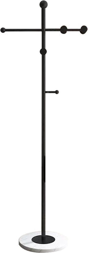 Modern T-Shaped Metal Coat Rack Marble Base Stand with 8 Hooks for Home Office