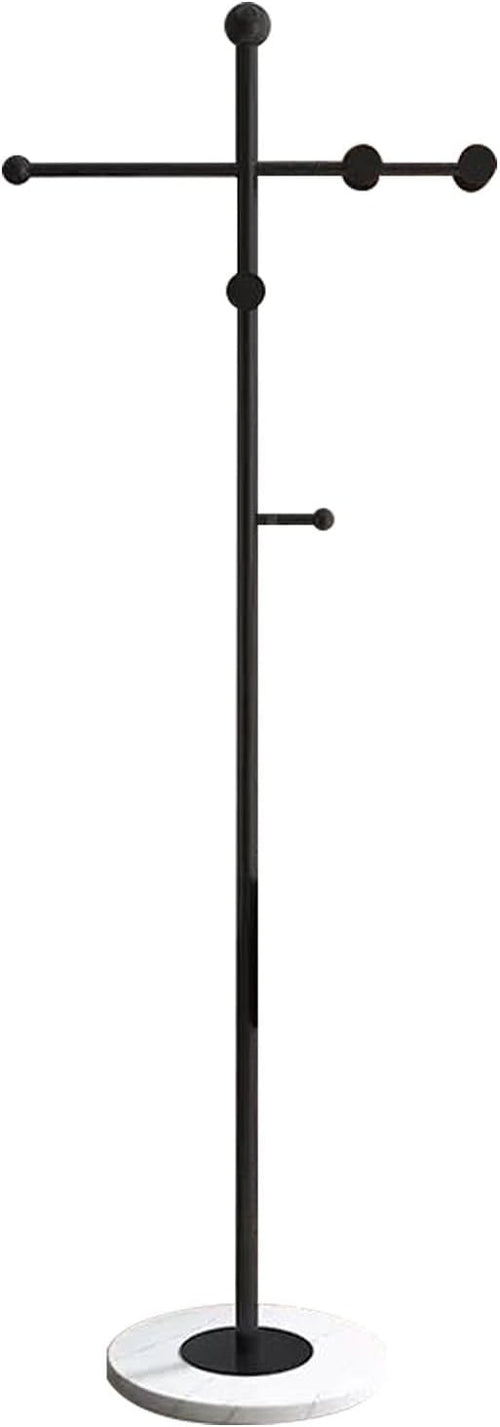 Modern T-Shaped Metal Coat Rack Marble Base Stand with 8 Hooks for Home Office