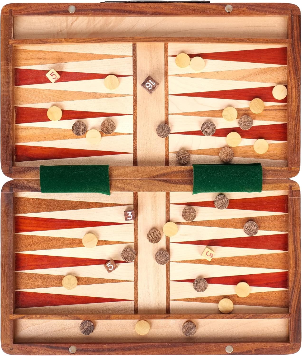 14 Inch Wooden Backgammon Set Travel Board Game with Checkers Dice Case