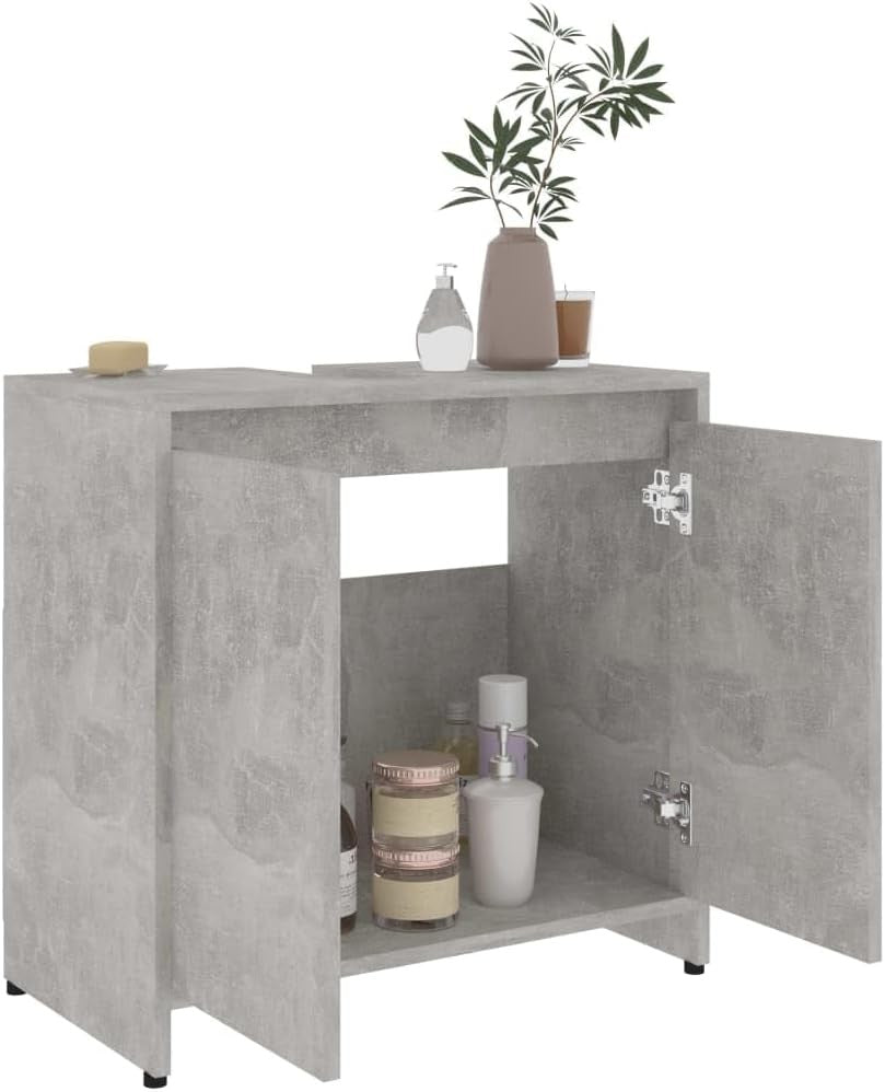 Grey Rustic Bathroom Sink Cabinet – 2 Door Under Sink Storage Unit 60x61cm