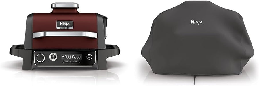 Electric BBQ Grill Smoker Air Fryer 7-in-1 Wood Pellets + Cover Red Black