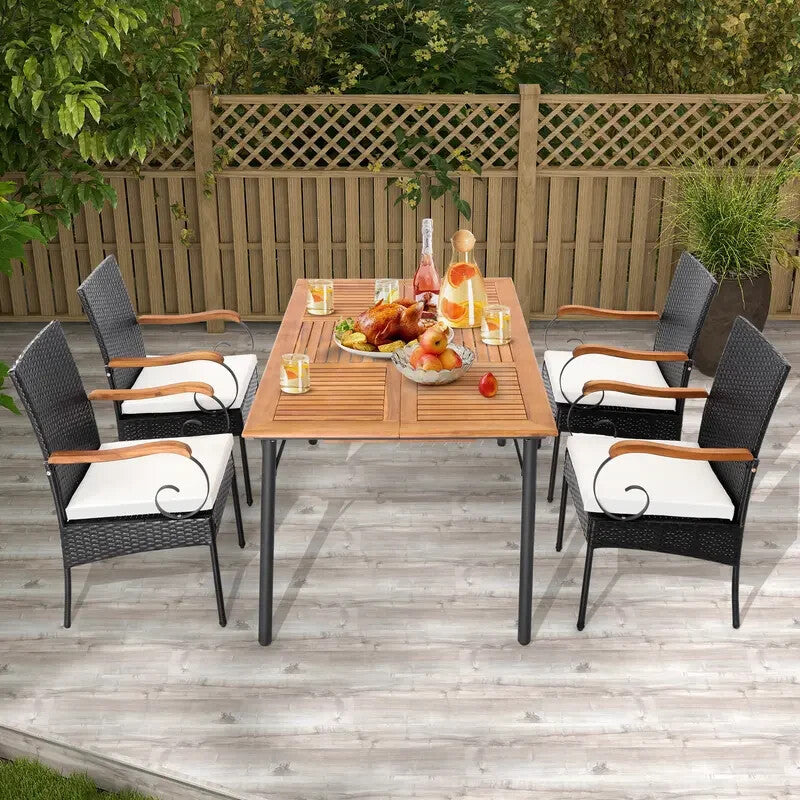 2x Rattan Garden Chairs Set with Cushions – Metal Frame, 89cm High, 180kg