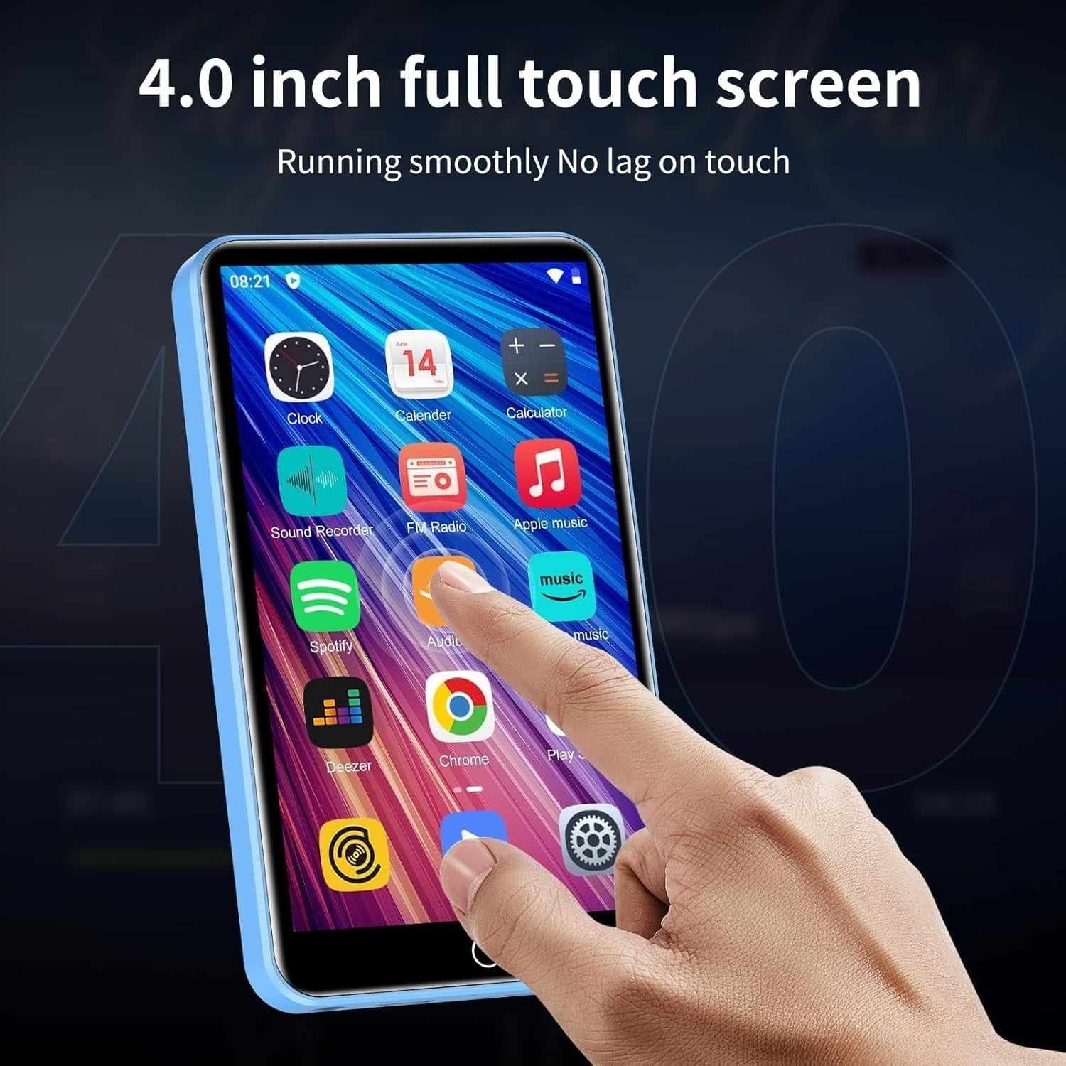 80GB Bluetooth WiFi MP3 Player Kids 4" Touchscreen Music & Video – Blue