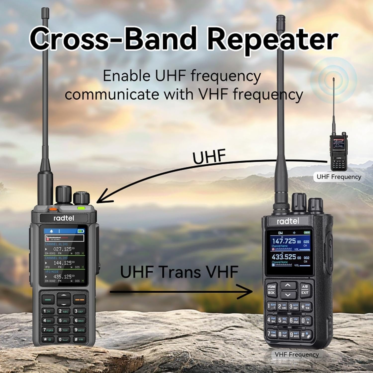 10W Dual Band Ham Radio 1024CH Cross Band Repeater Color Display