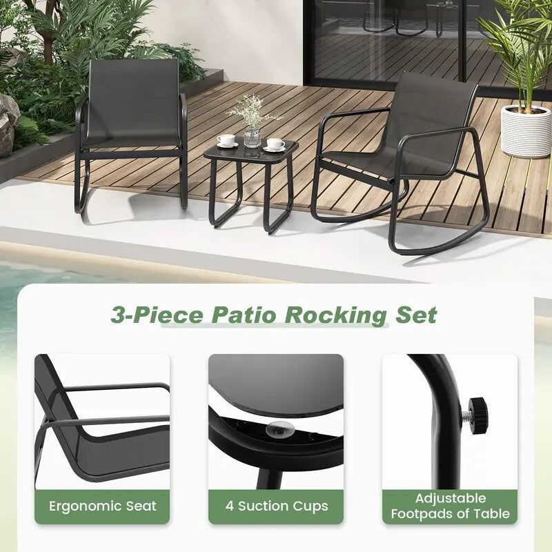 3PC Metal Patio Rocking Chair & Table Set Outdoor Garden Balcony Bistro